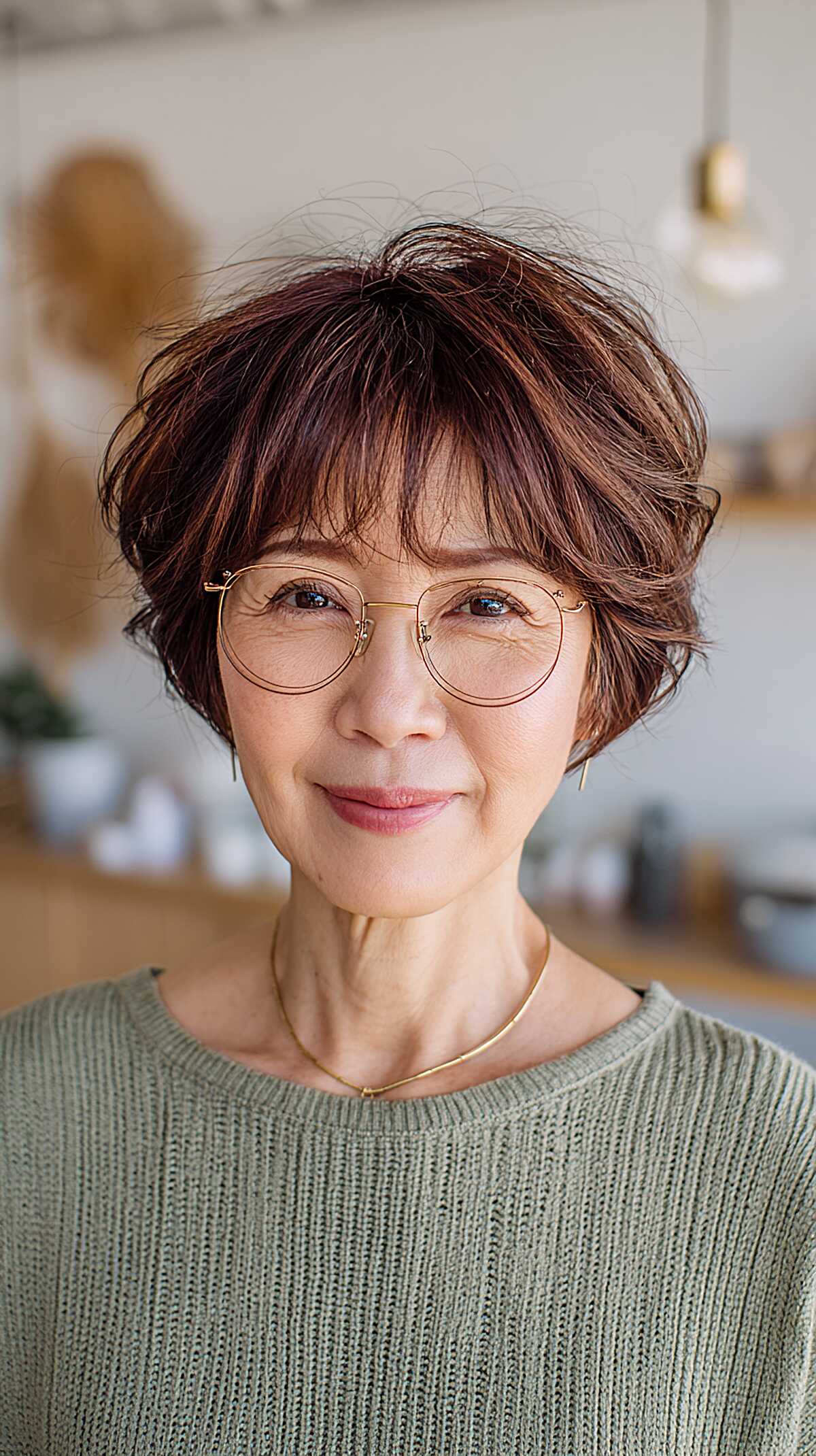 Feathered Auburn Short Crop with Wispy Bangs