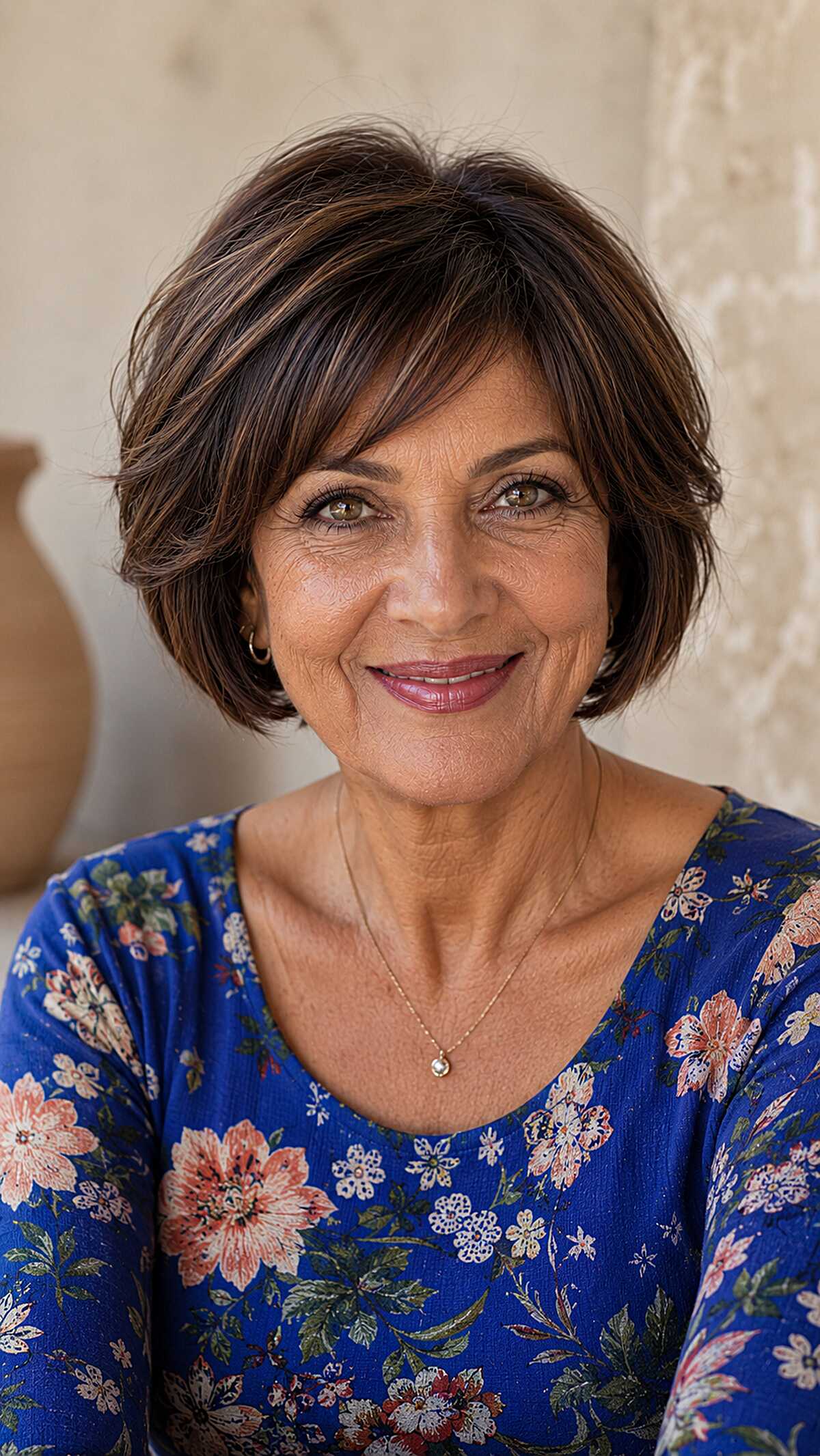 Feathered Brunette Short Bob with Swept Layers