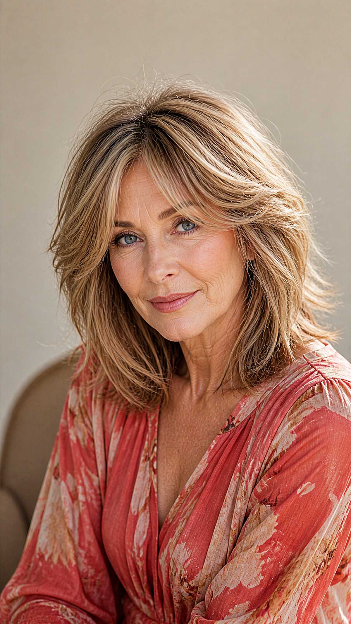 Feathered Shag Lob With Blonde Highlights Over 60