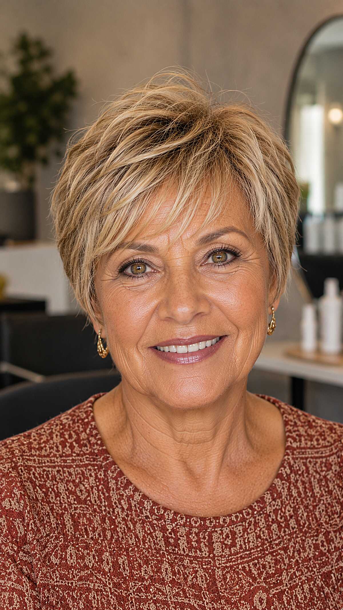 Golden Highlighted Feathered Pixie with Textured Top
