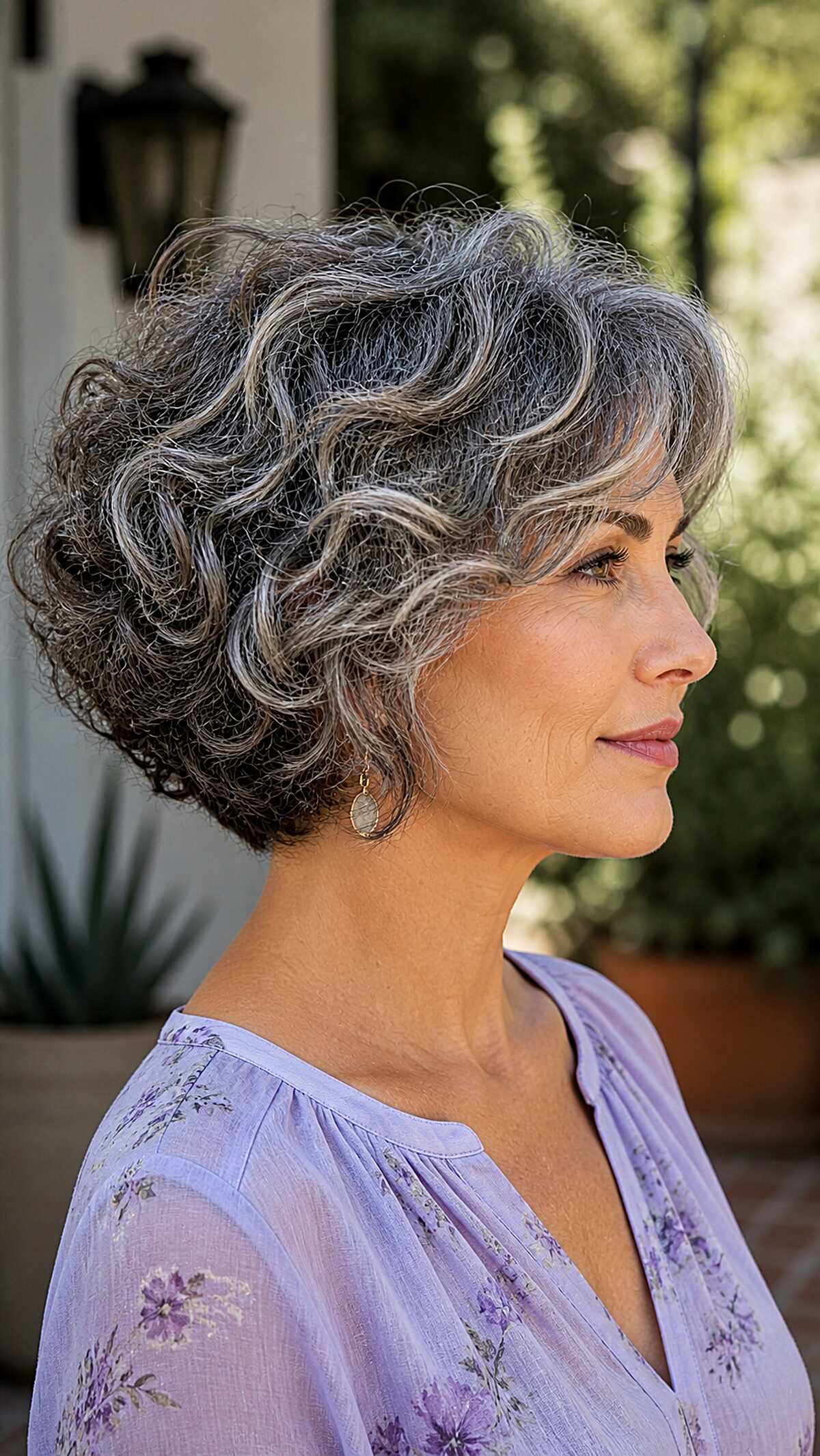 Gray and silver wavy stacked bob with volume
