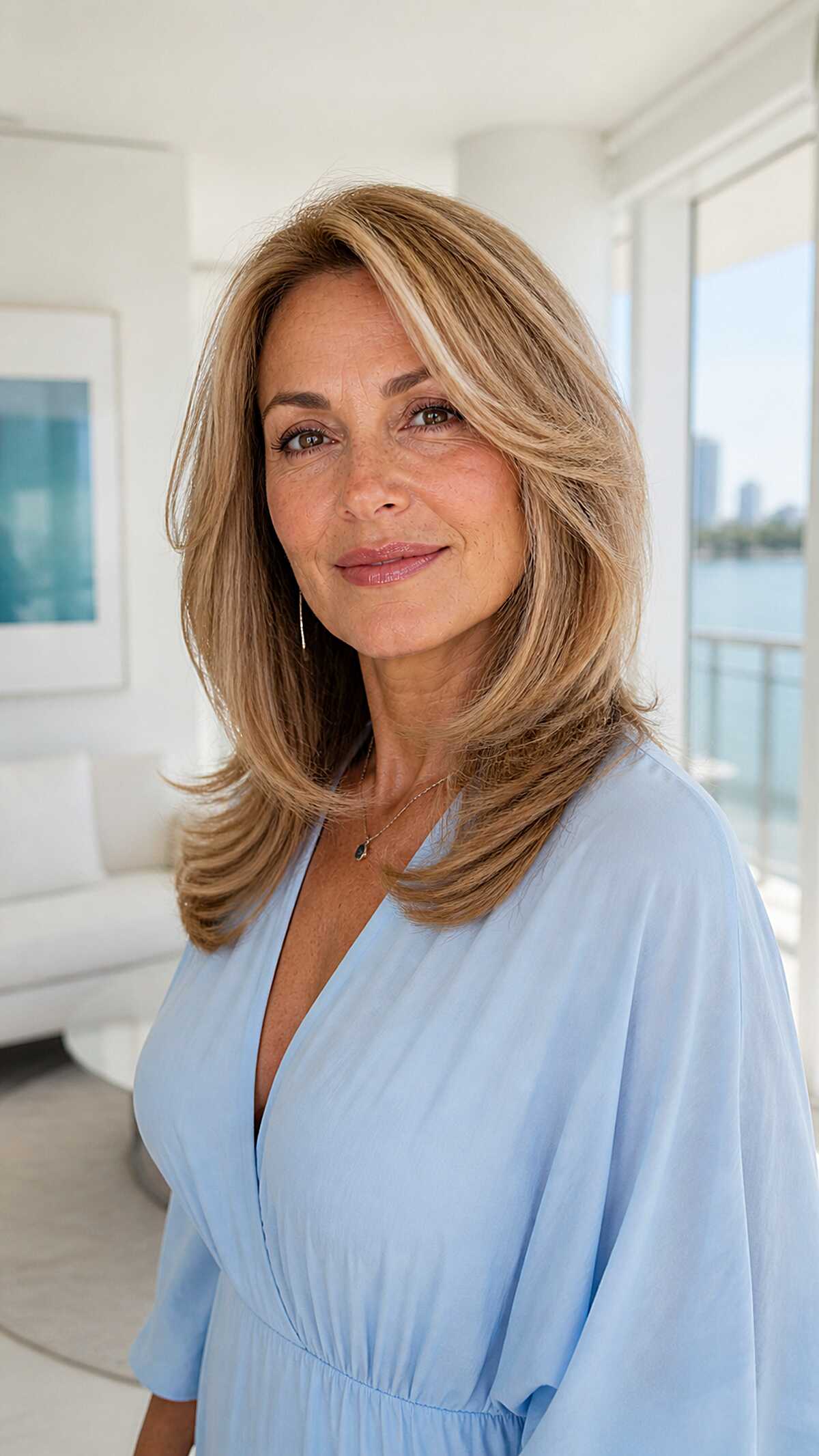 Honey Blonde Shoulder-Length Butterfly Cut