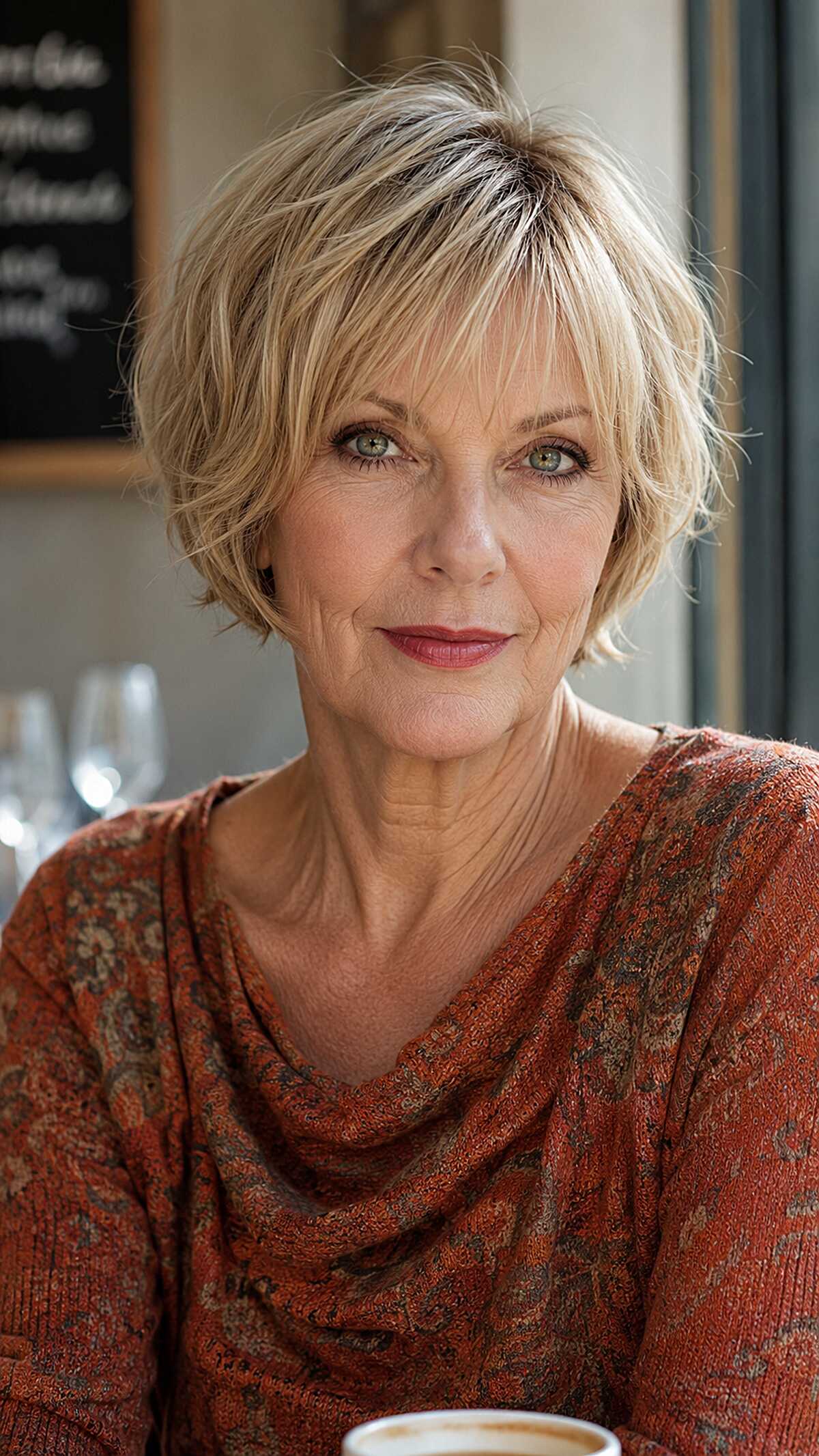 Honey Blonde Textured Pixie Bob with Feathered Top