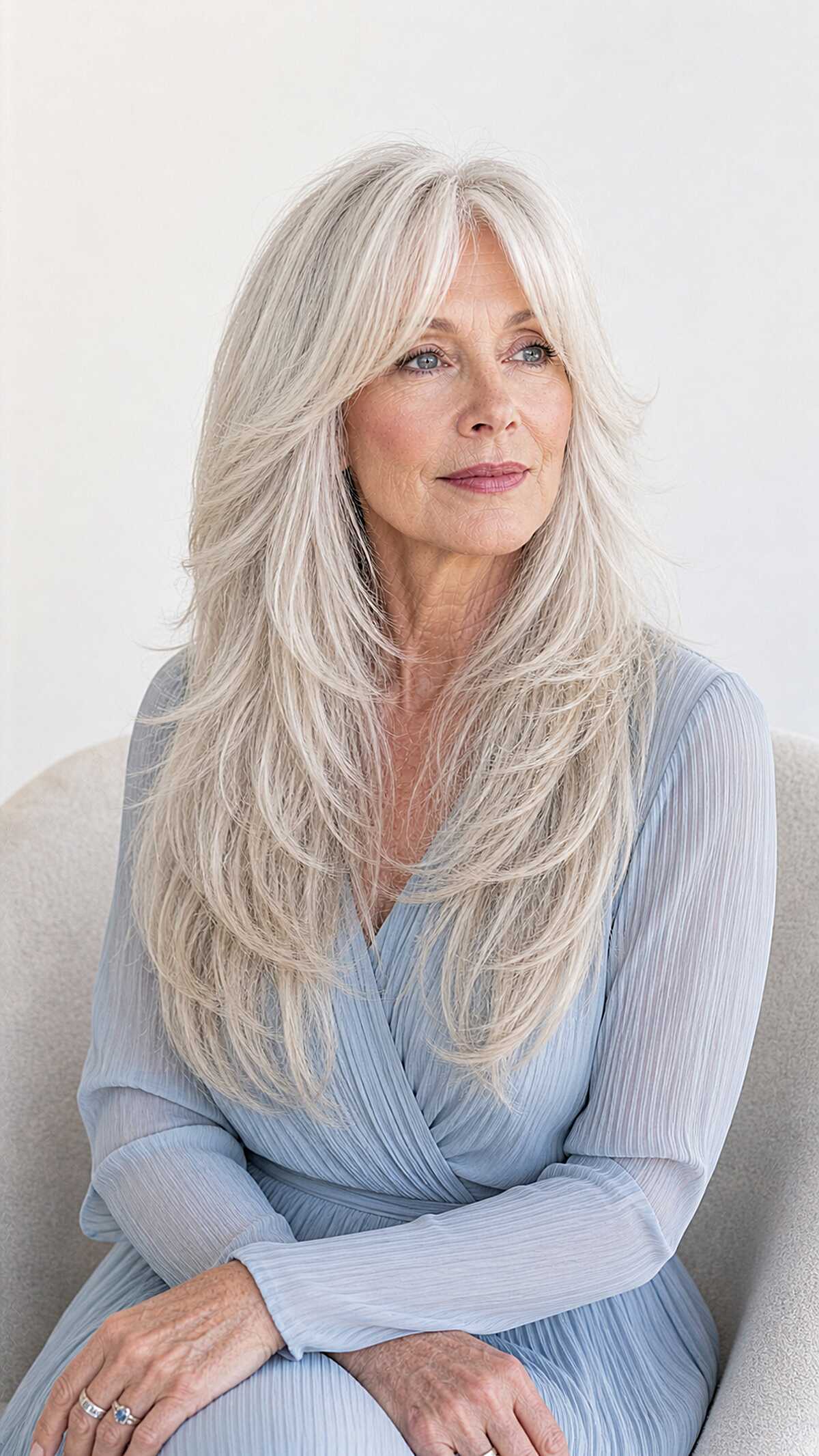 Icy Platinum Long Shag with Soft Flowing Layers