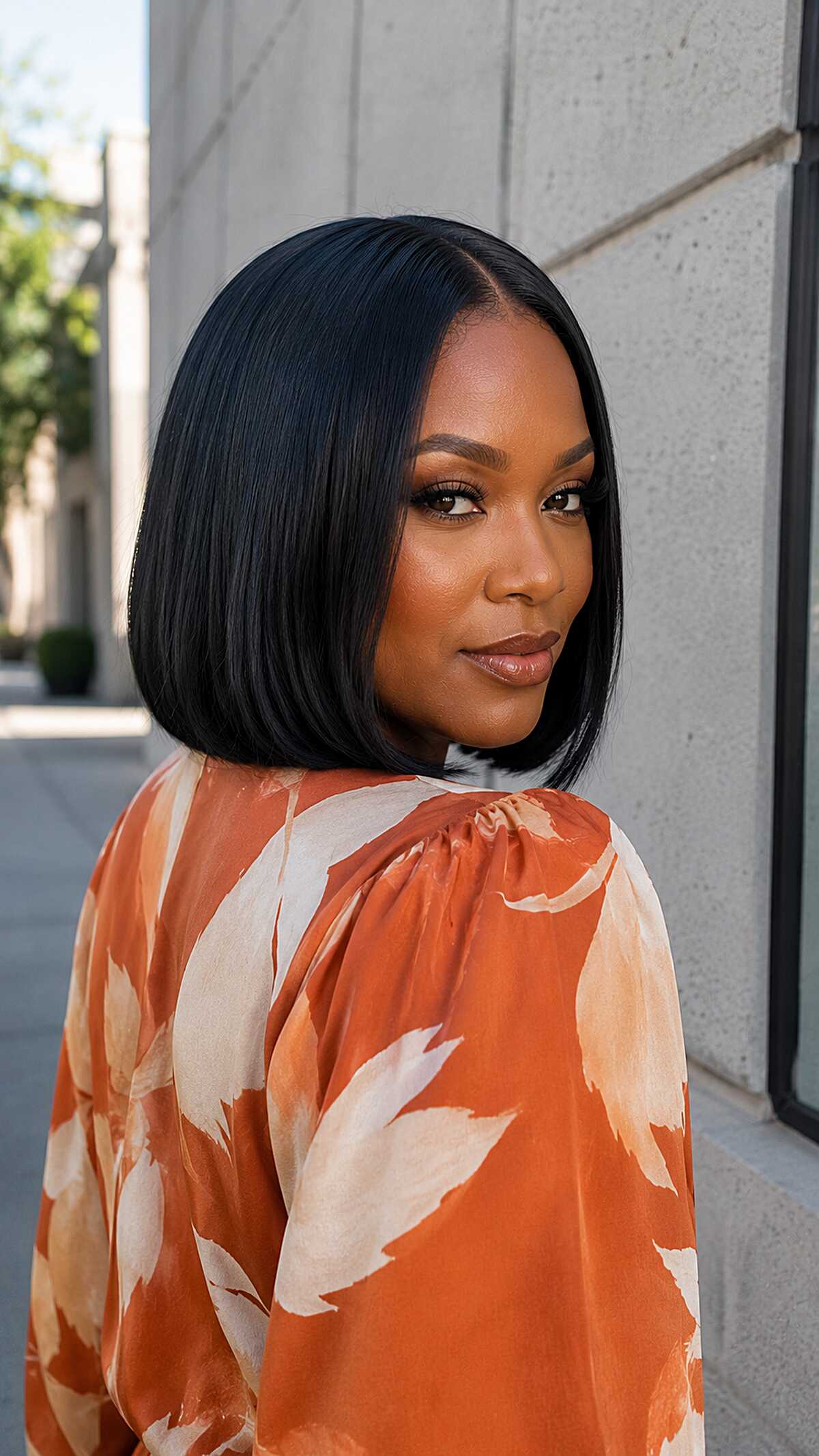 Sleek jet black blunt bob quick weave at chin length