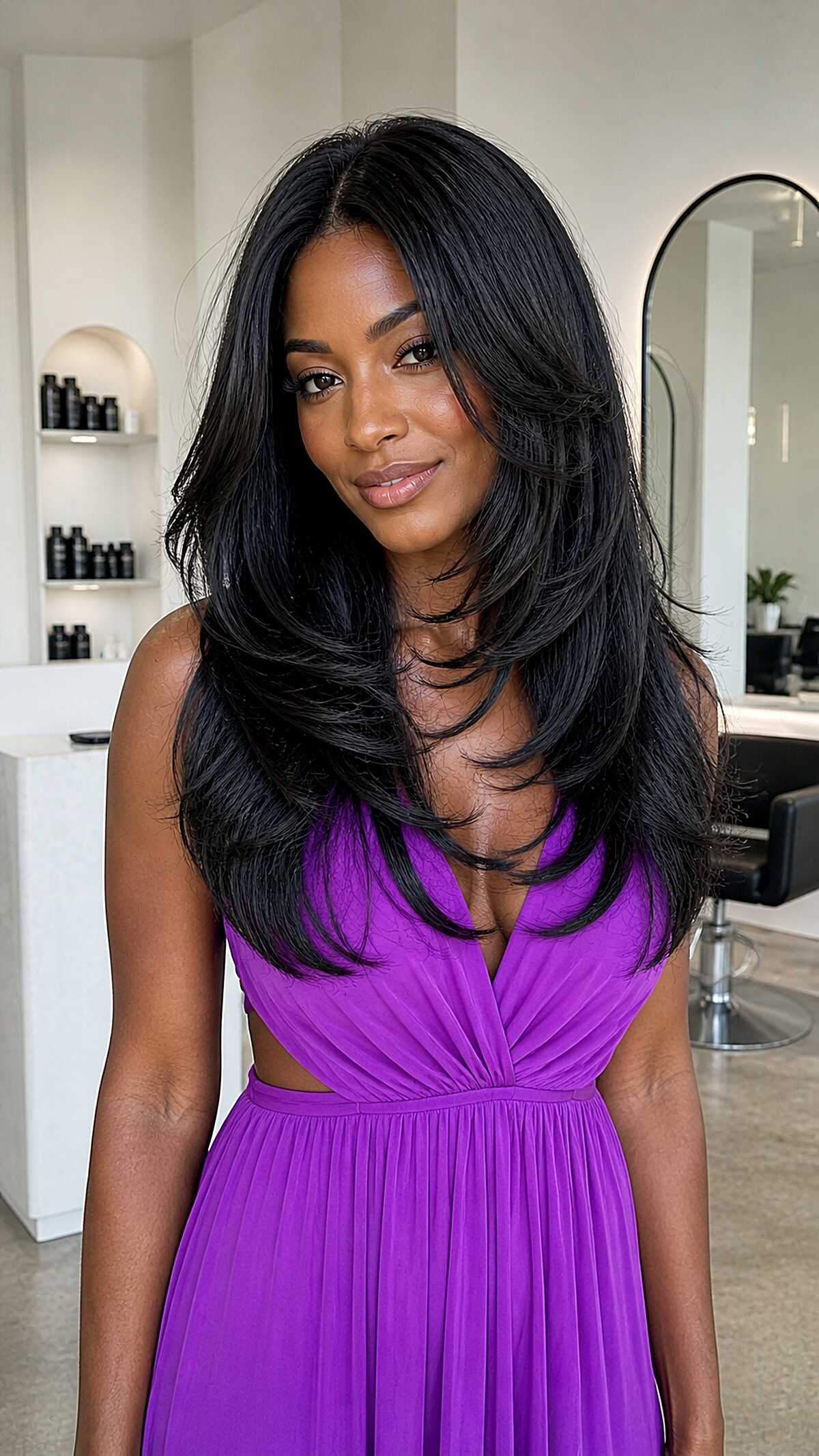 Jet Black Full-Bodied Butterfly Haircut