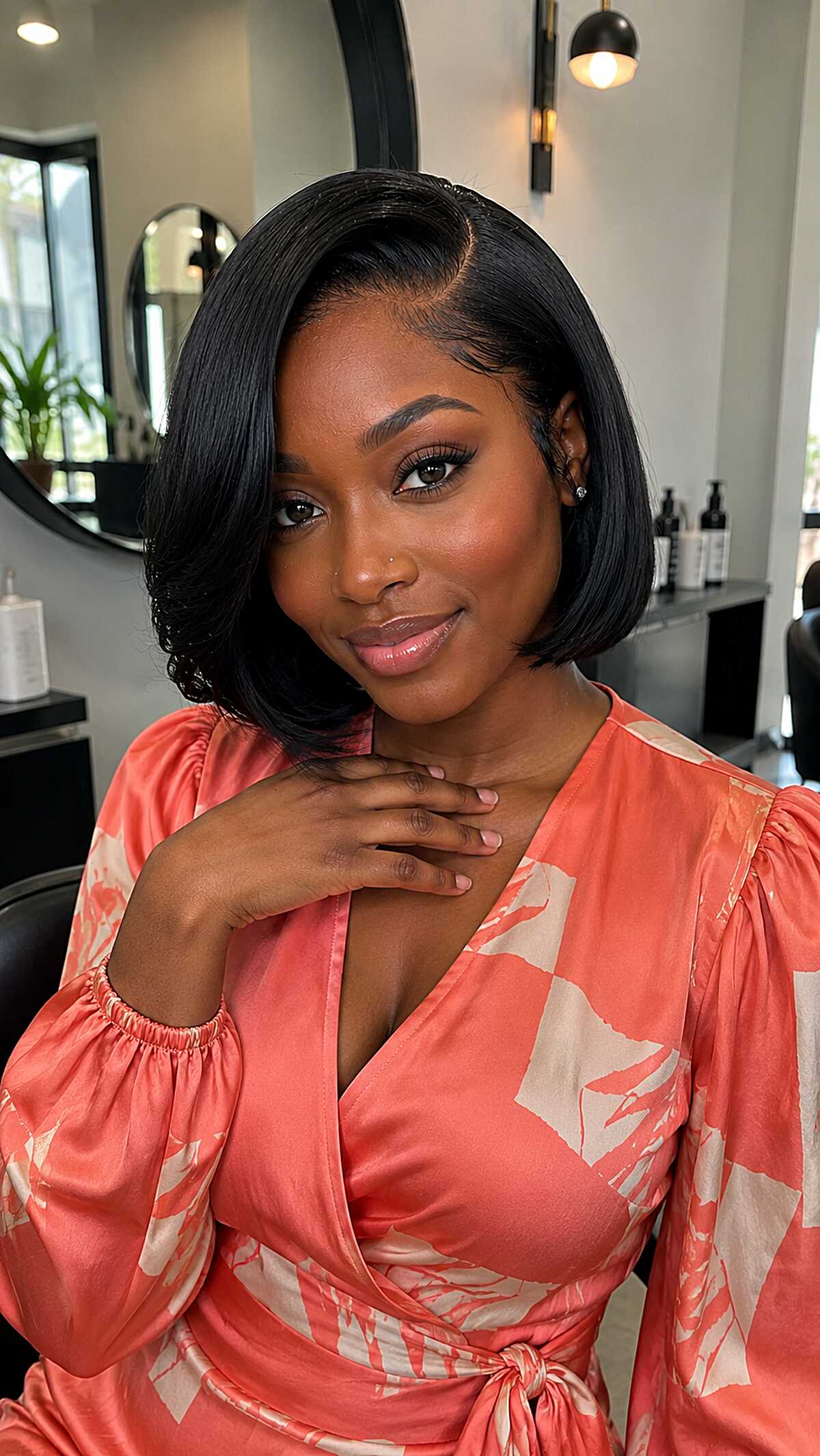 Jet Black Chin-Length Bob with Sleek Center Part