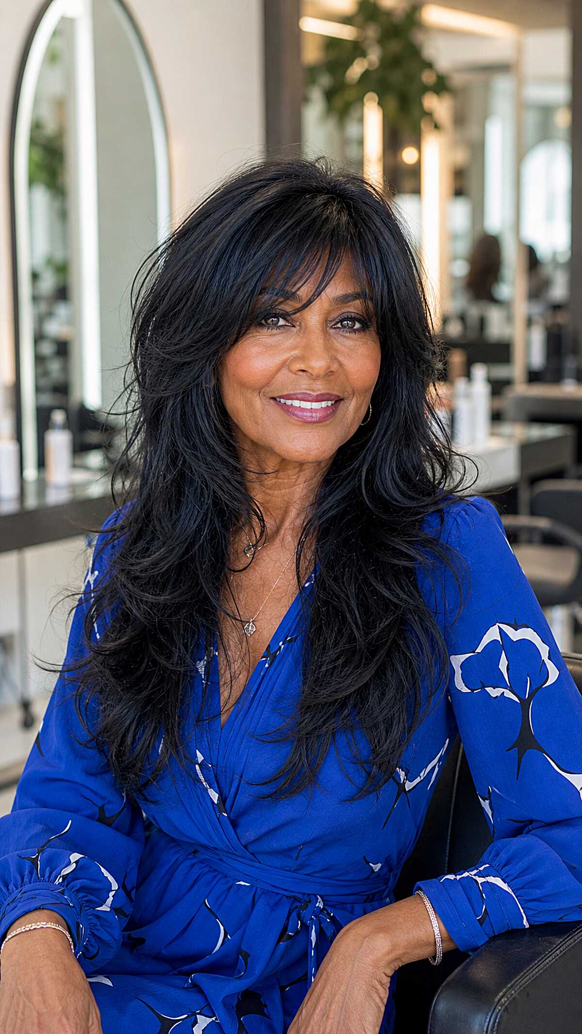 Jet Black Long Shag with Swooping Side Bangs