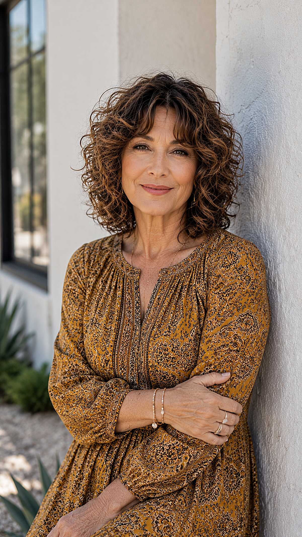 Layered brunette curls at shoulder length