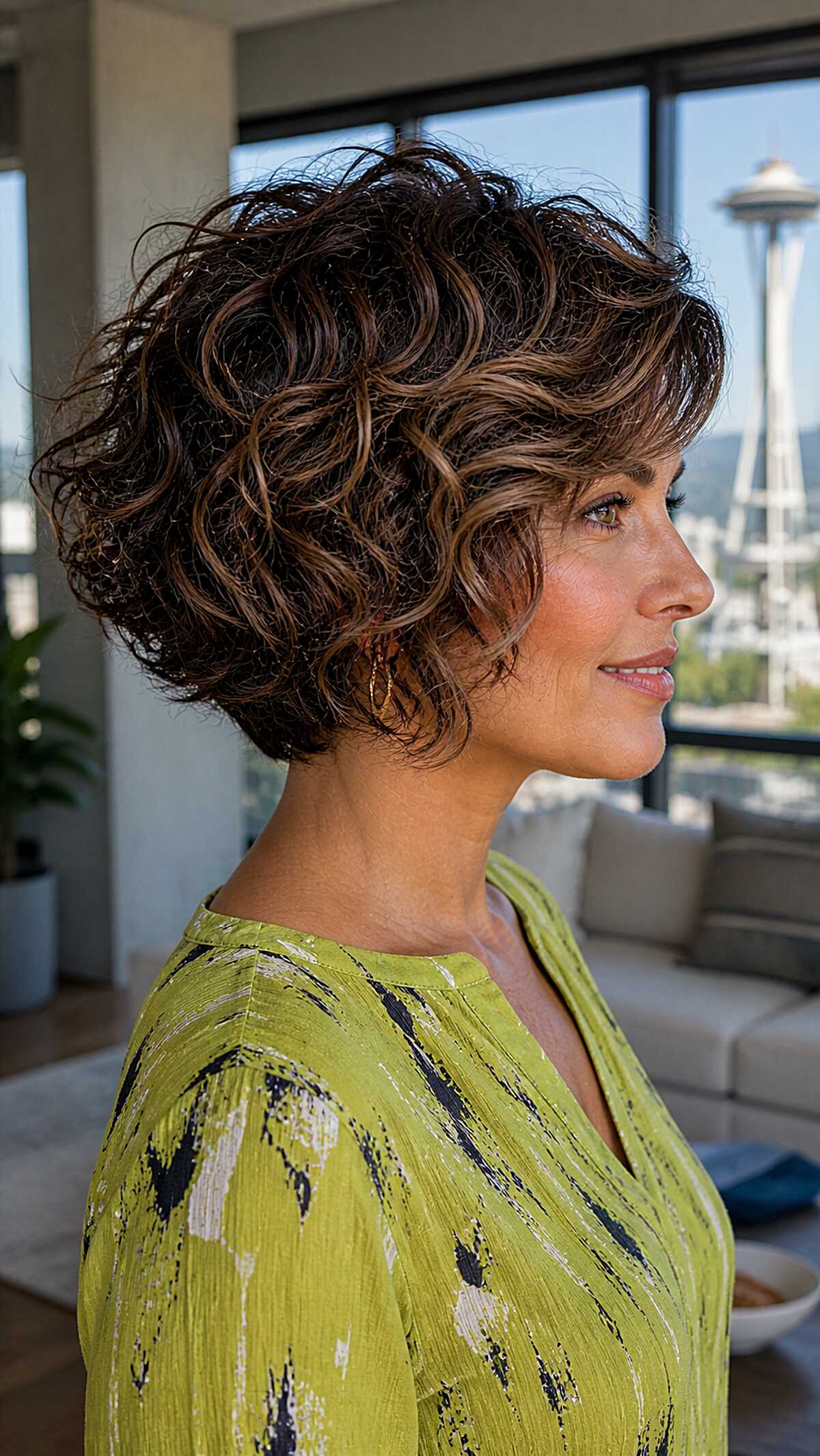 Layered wavy stacked bob with caramel balayage