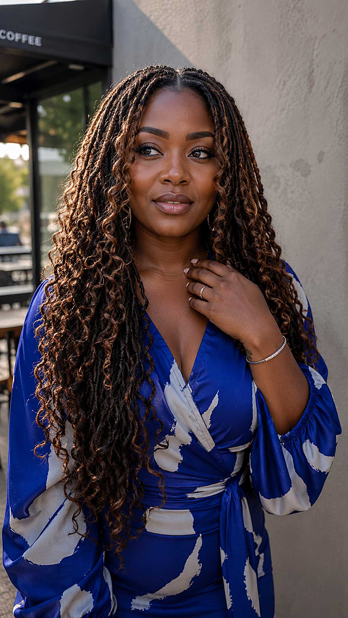 Long Boho Crochet Locs With Caramel Brown Highlights