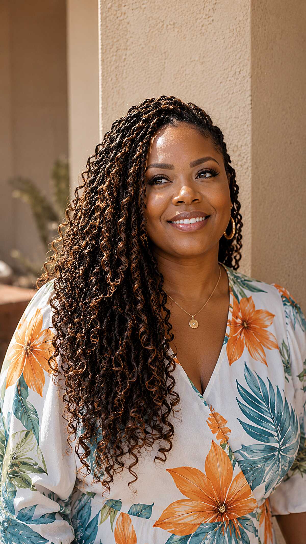 Long Passion Twists With Bronze and Brown Tones