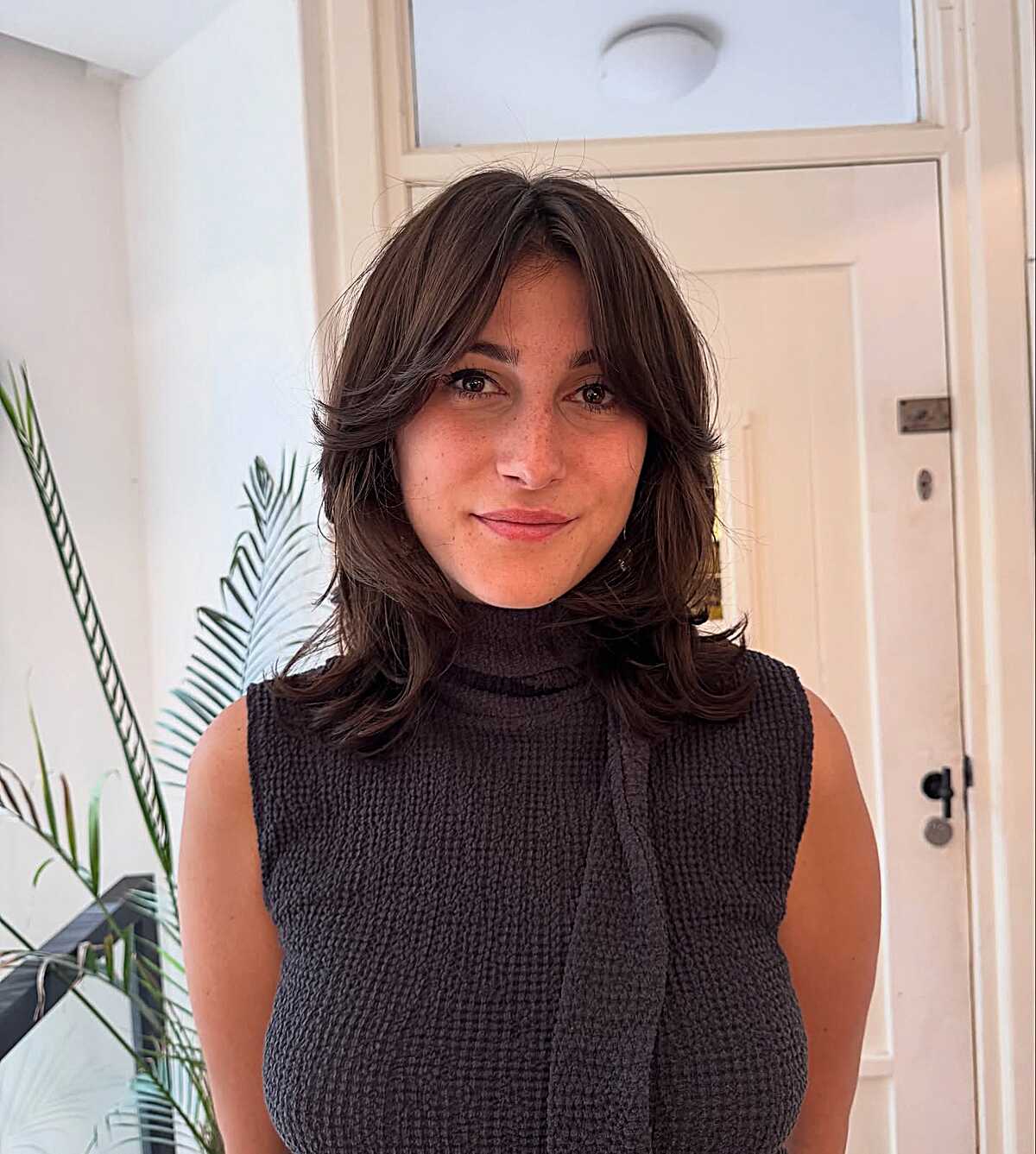 Medium Brown Shag with Flipped Layers and Fringe