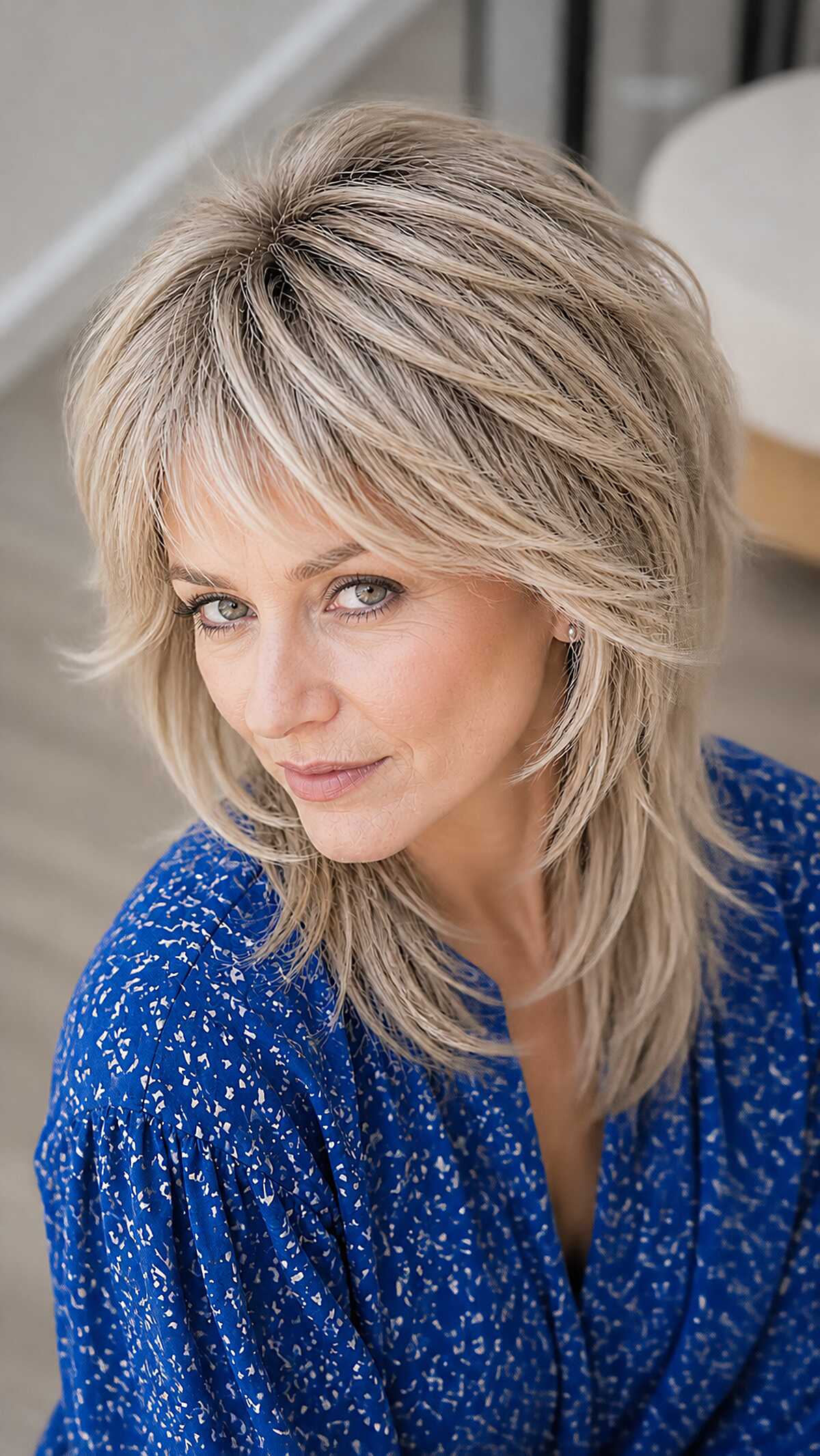 Polished blonde shag wolfcut with seamless blended layers