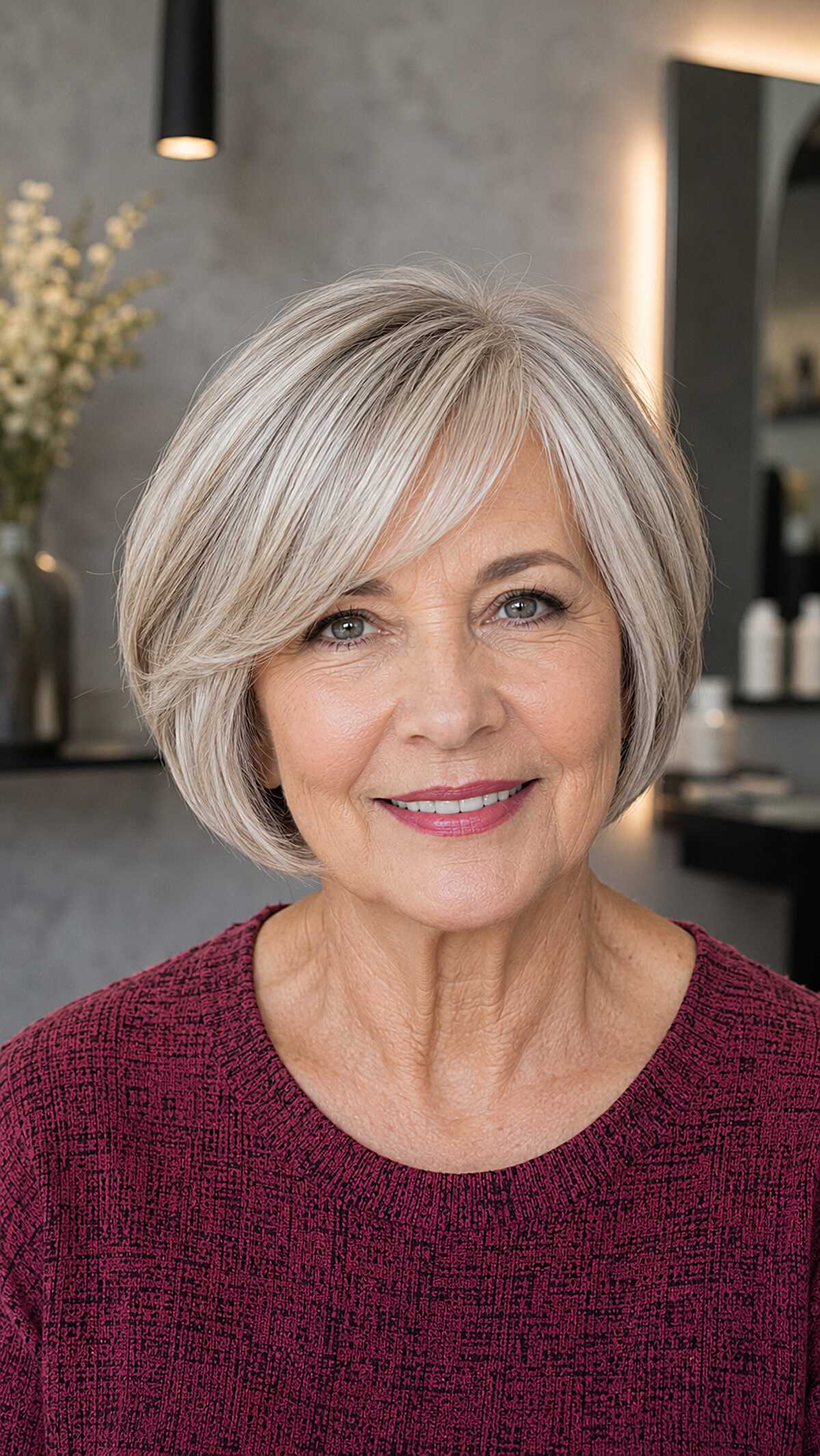 Polished Silver Chin-Length Bob with Seamless Bangs