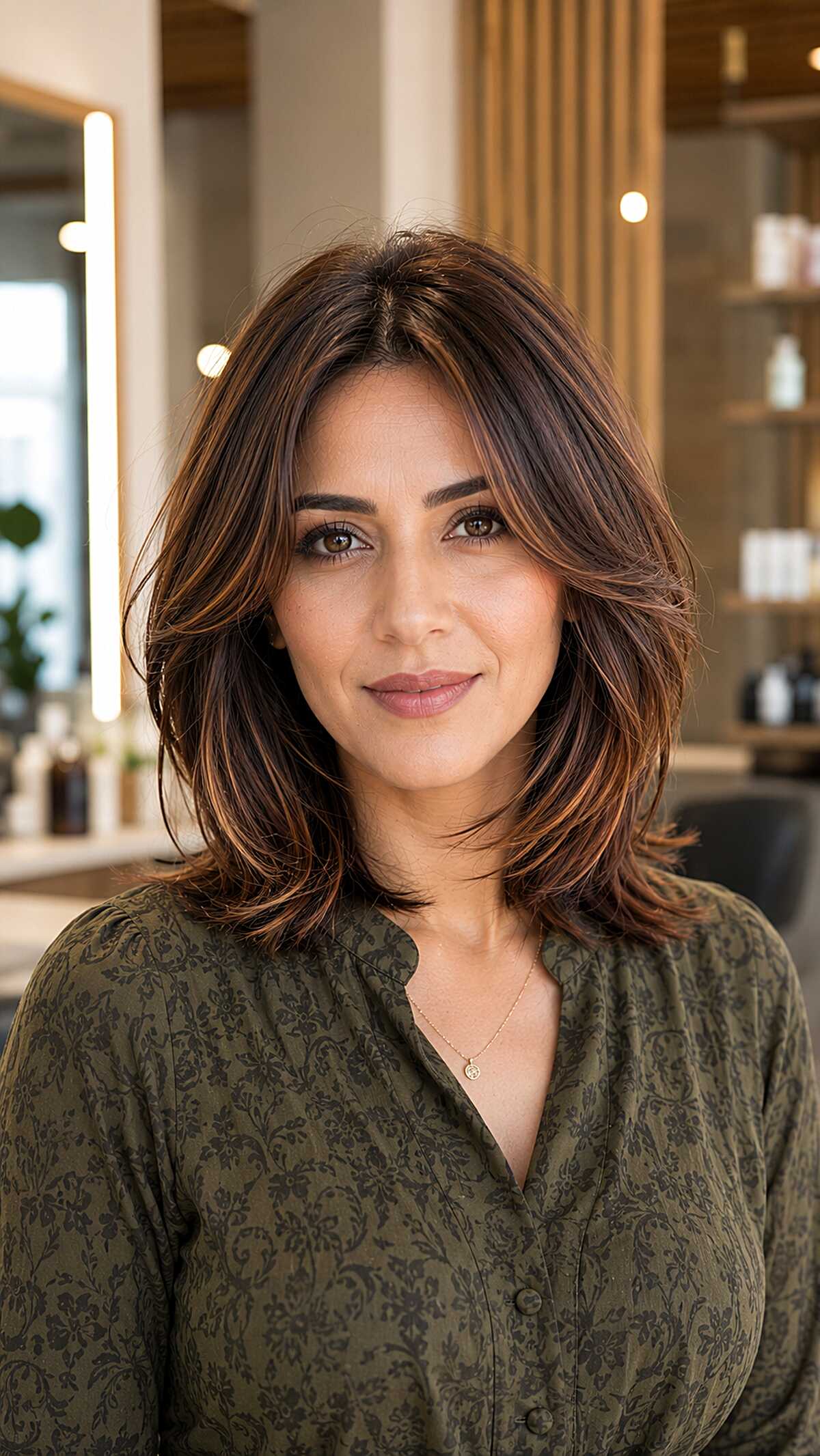 Rich Brunette Layered Lob with Curtain Face Layers