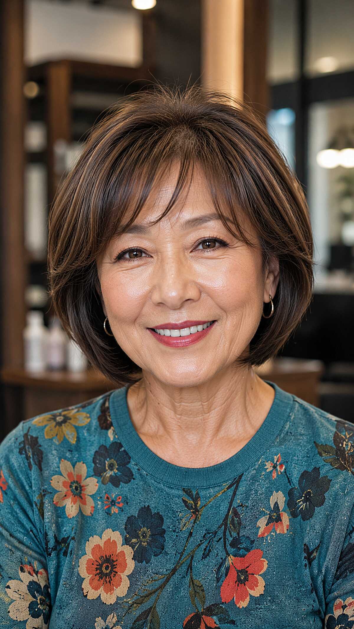 Rich Chocolate Layered Bob with Soft Side Fringe
