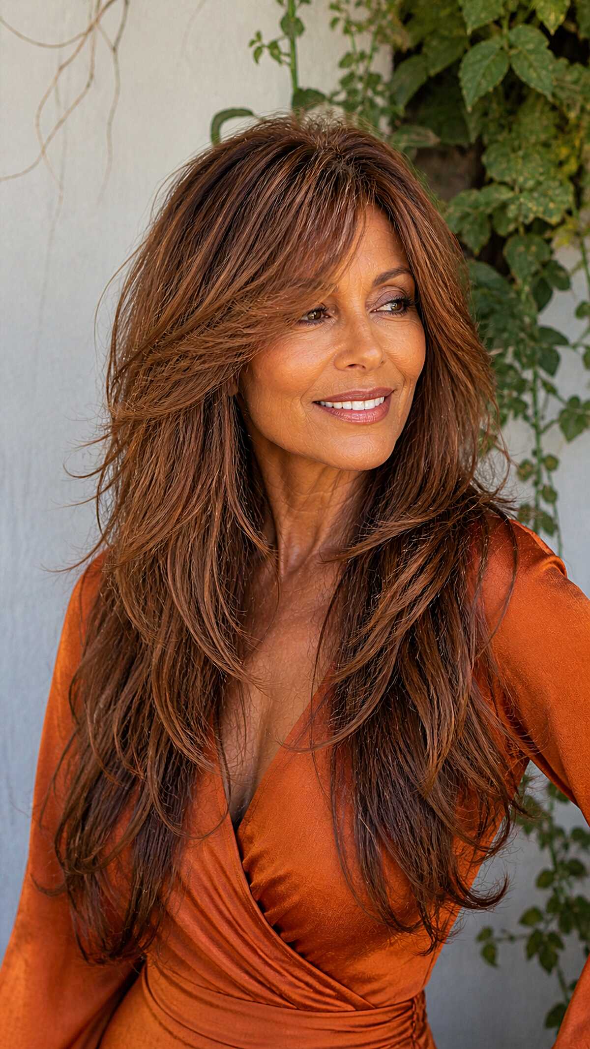 Rich Copper Long Shag with Sweeping Layered Movement