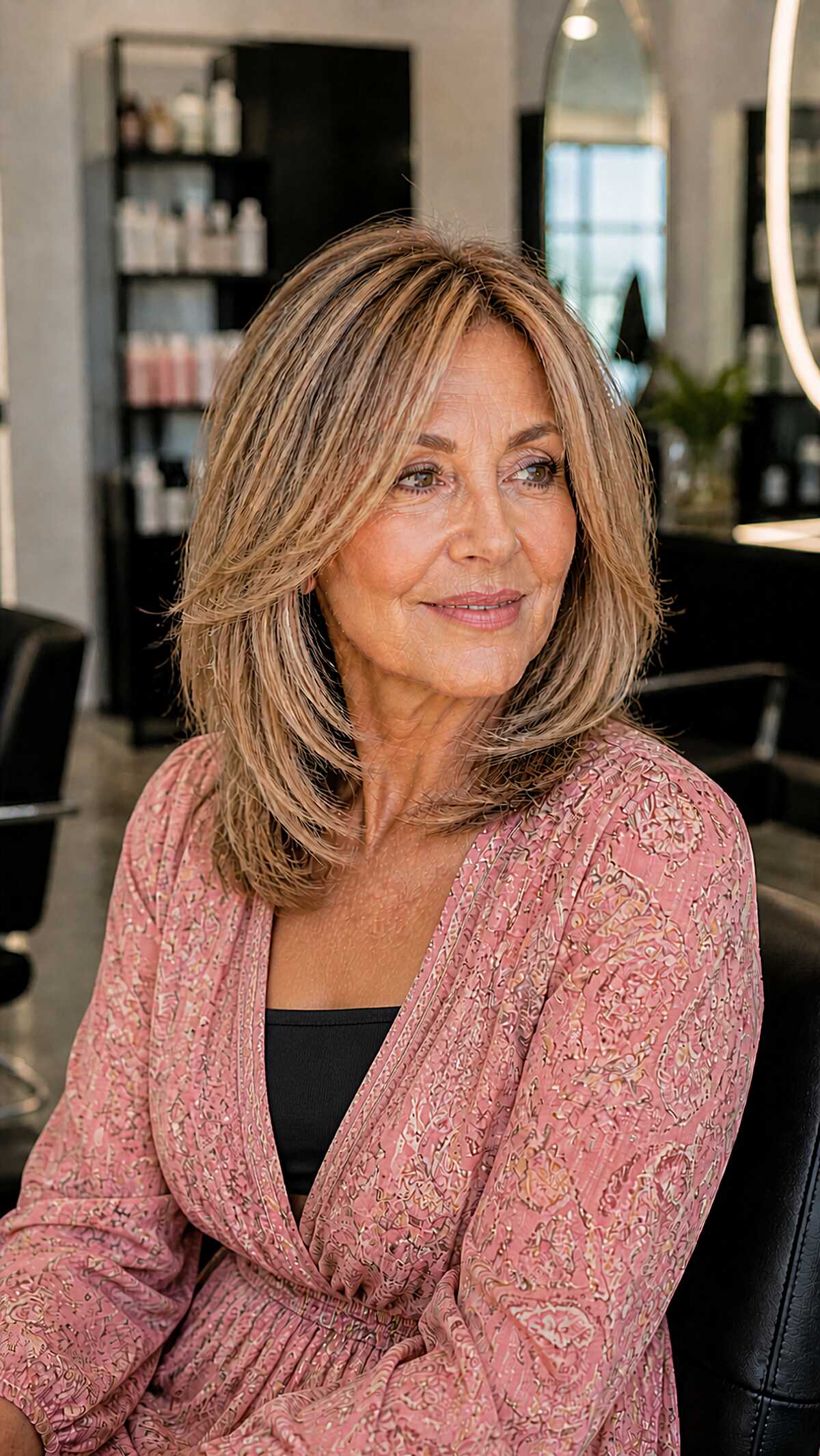 Salon-Fresh Highlighted Shaggy Lob for Women Over 60
