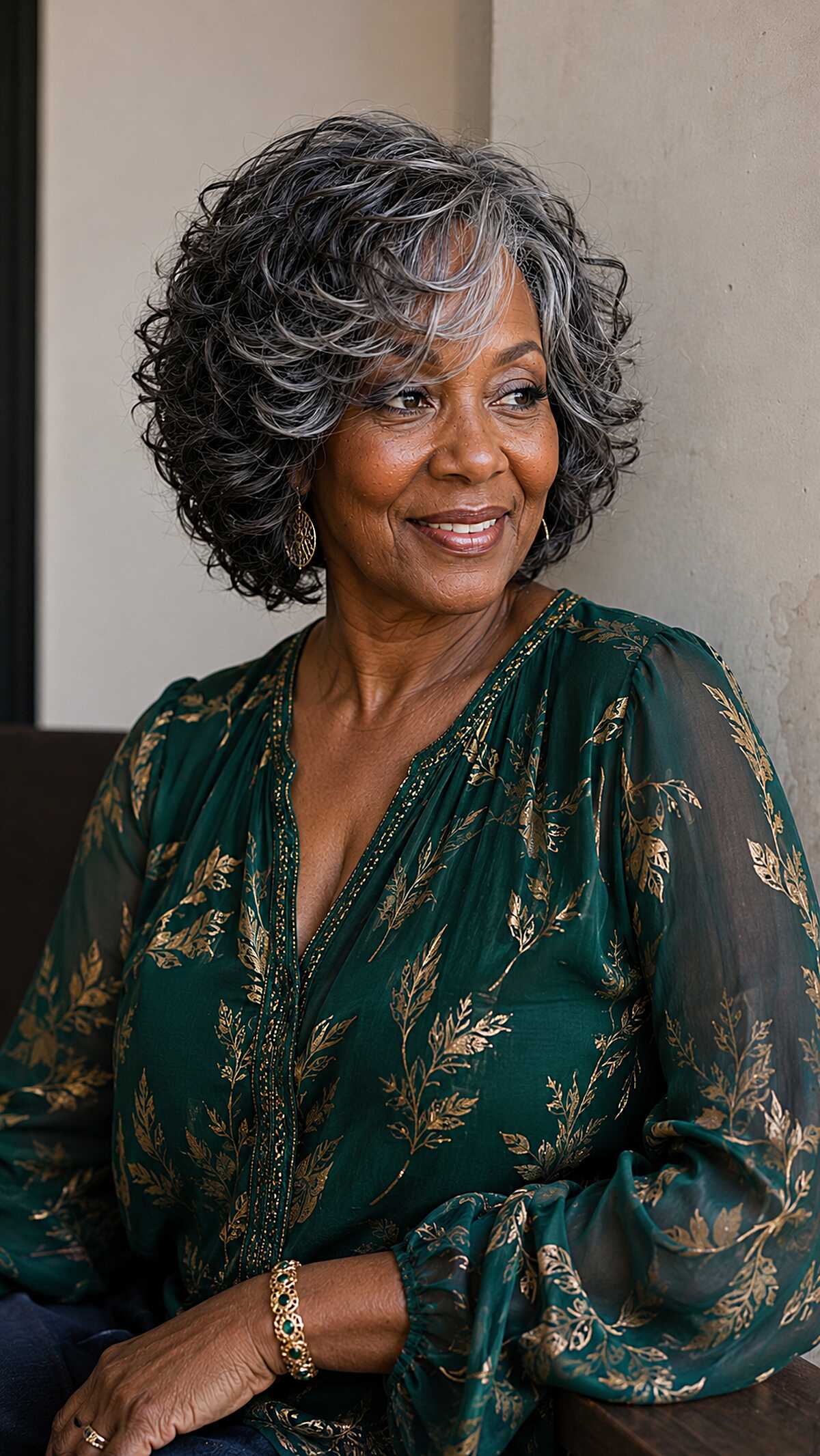 Natural Salt and Pepper Curly Bob with Volume