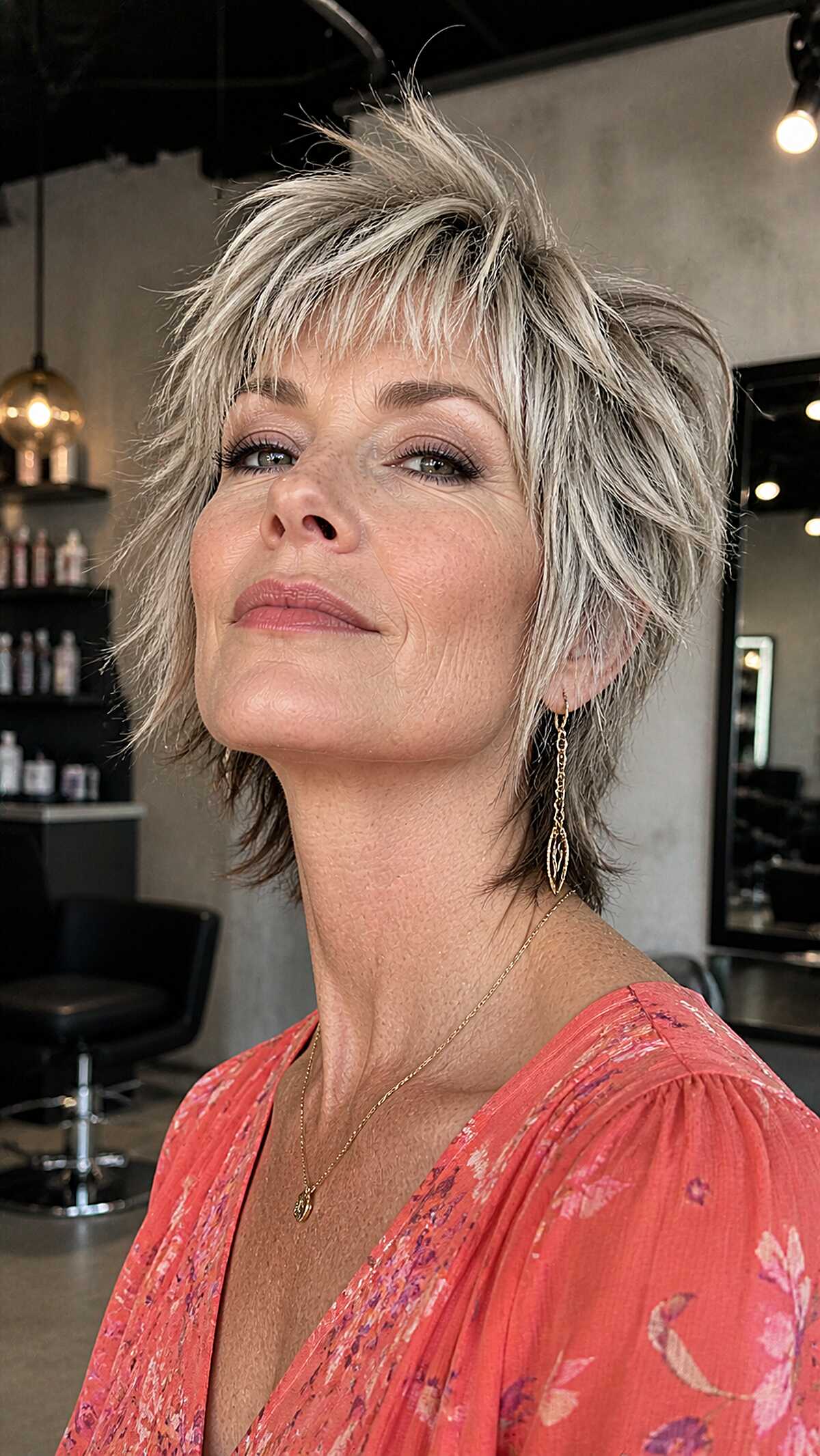 Short platinum shag wolfcut with wispy choppy layers