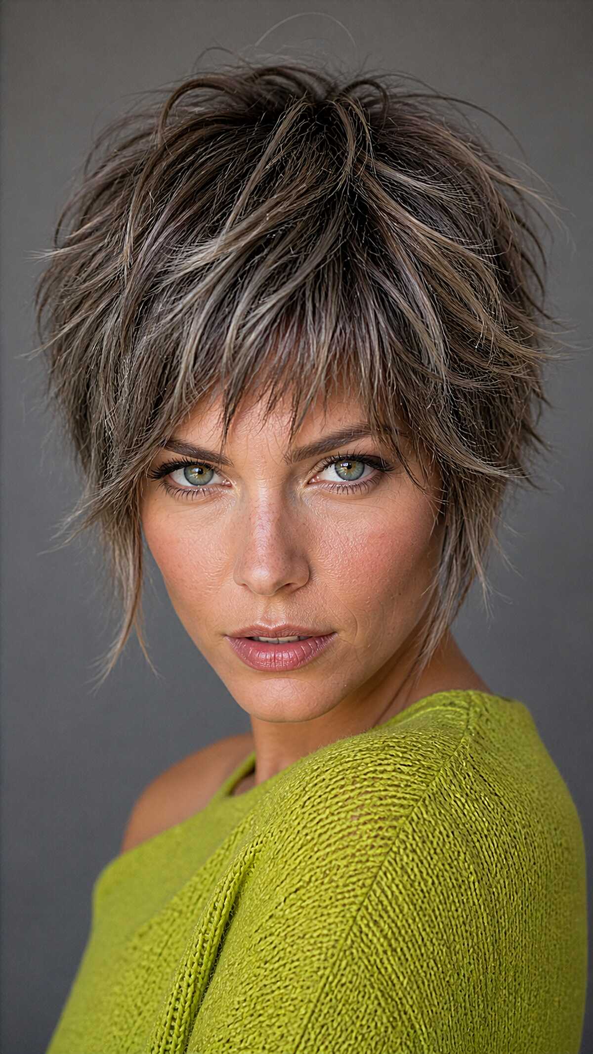 Short textured wolfcut with high-contrast highlights