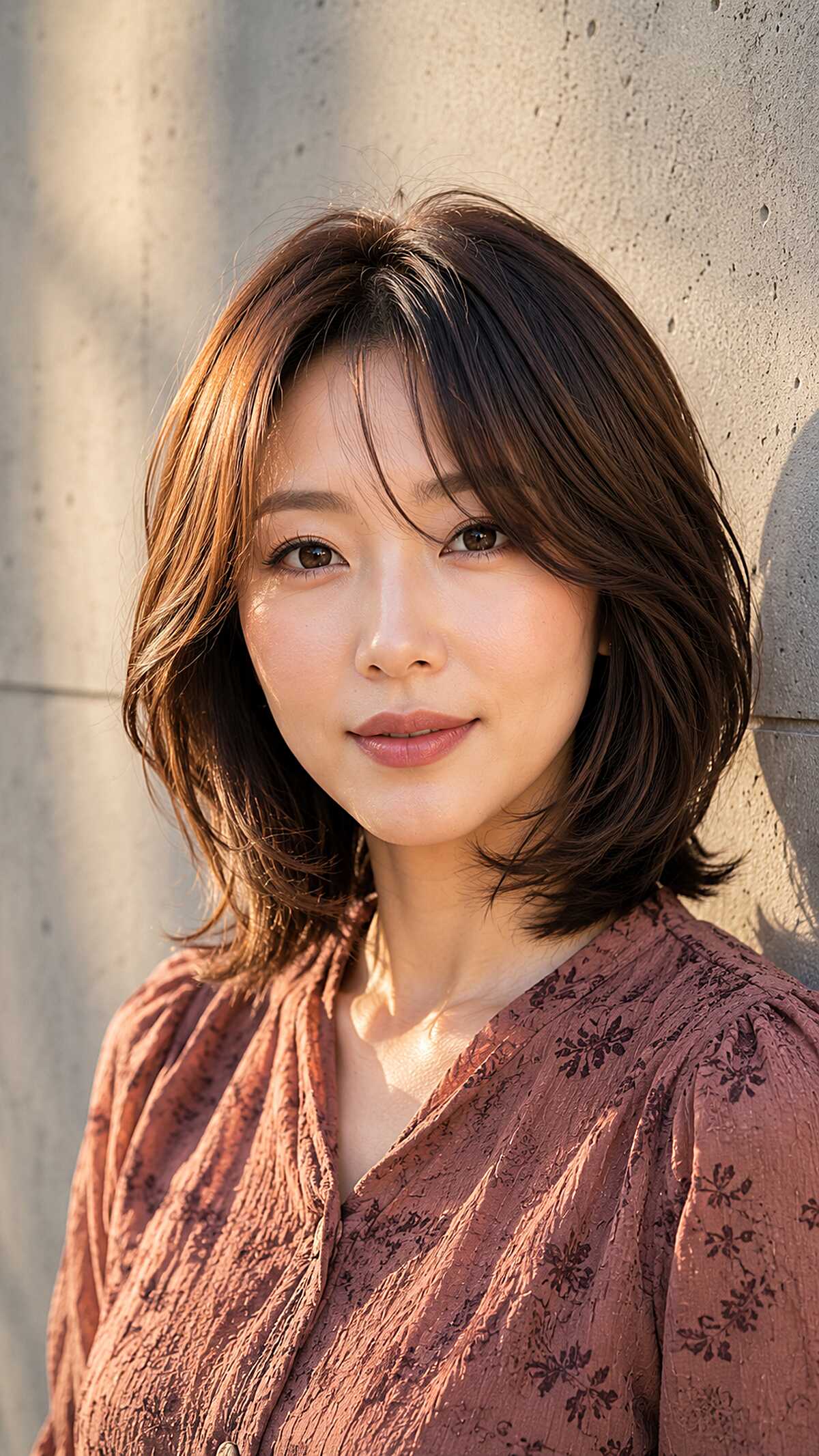 Shoulder-Grazing Brunette Bob with Warm Layers