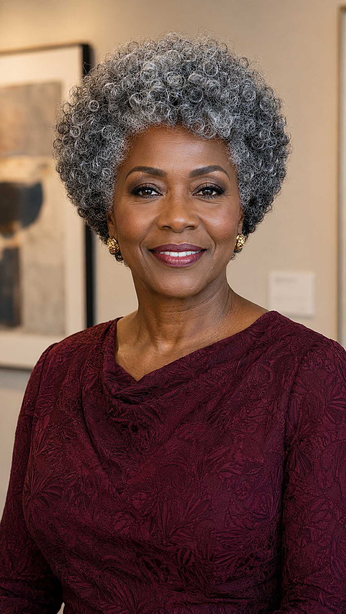 Cropped silver gray natural curly coils