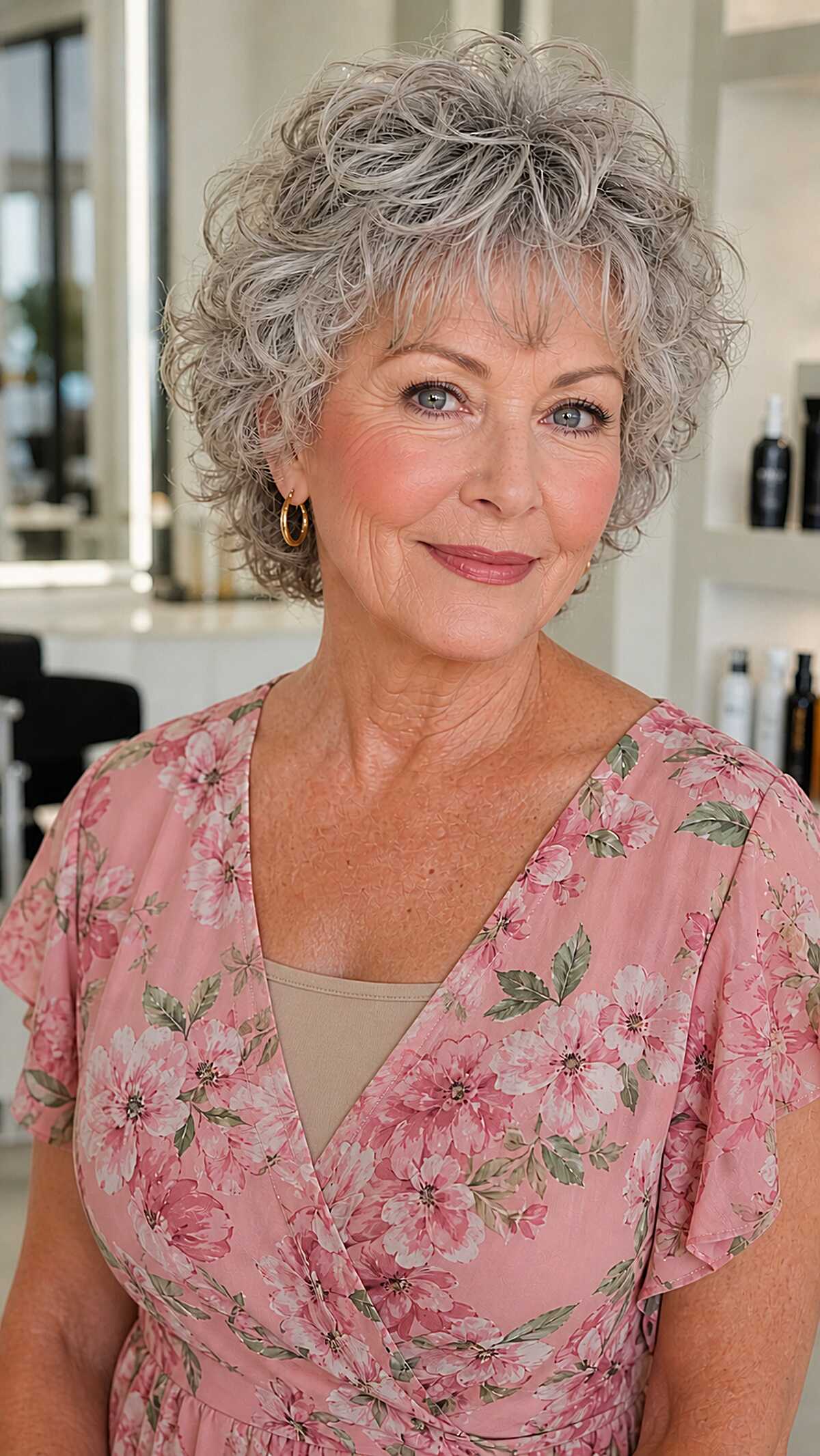 Silver curly pixie shag with natural volume