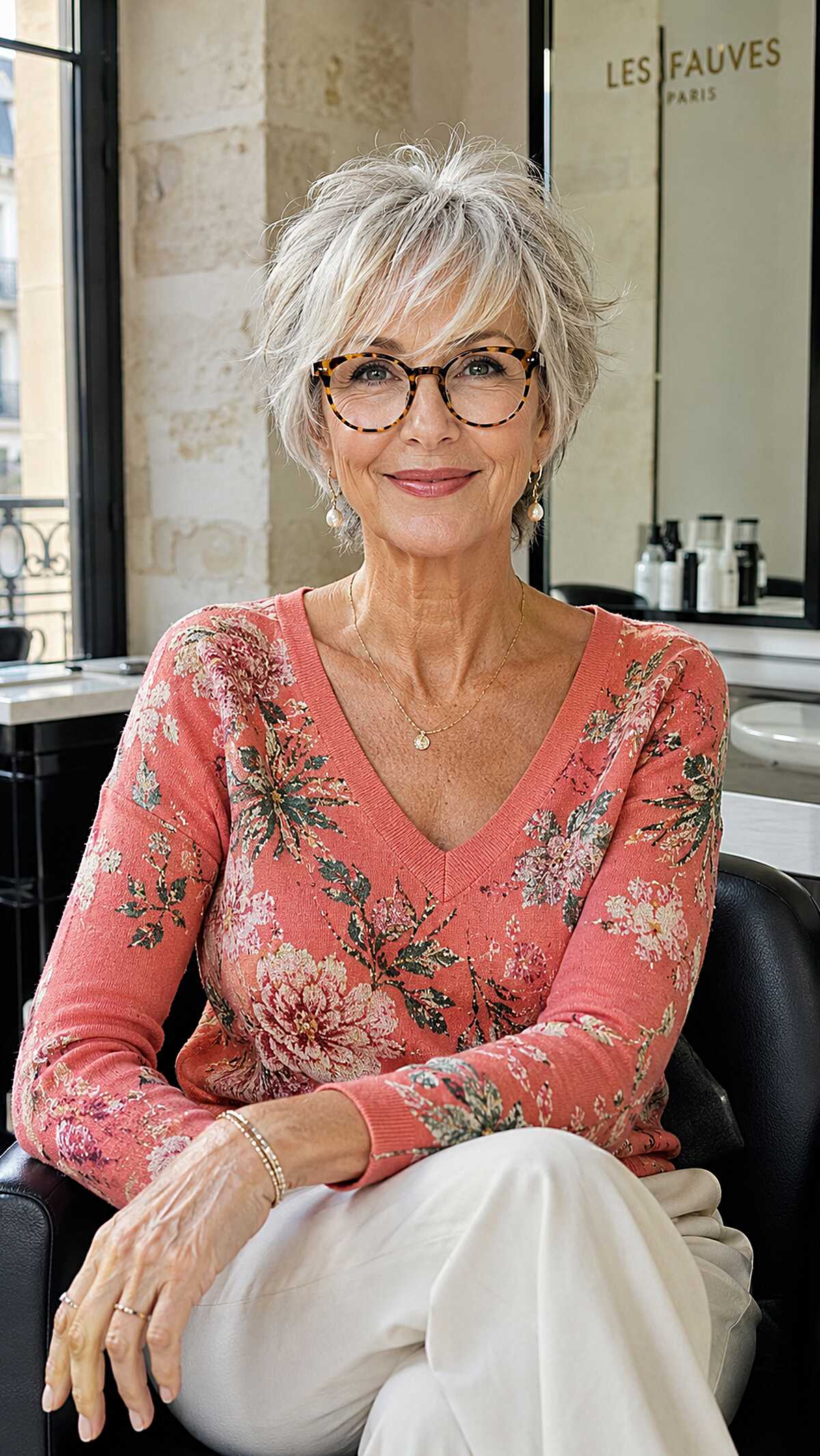 Silver Feathered Shag with Tortoiseshell Glasses