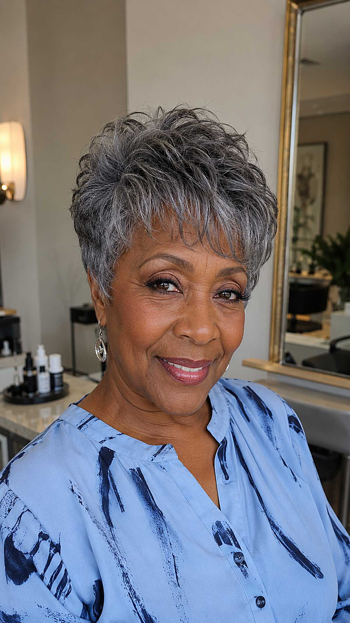 Short silver grey feathered crop quick weave style