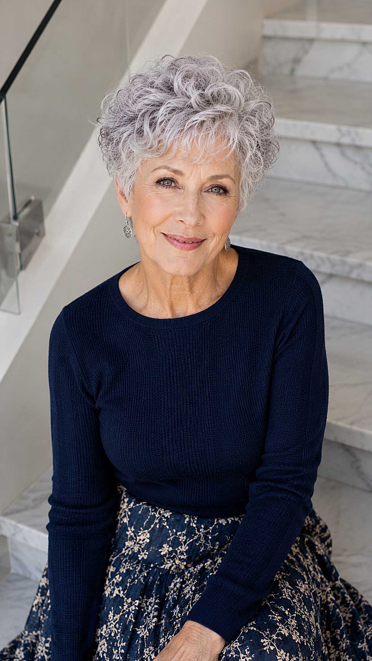 Silver-lavender curly pixie with textured top