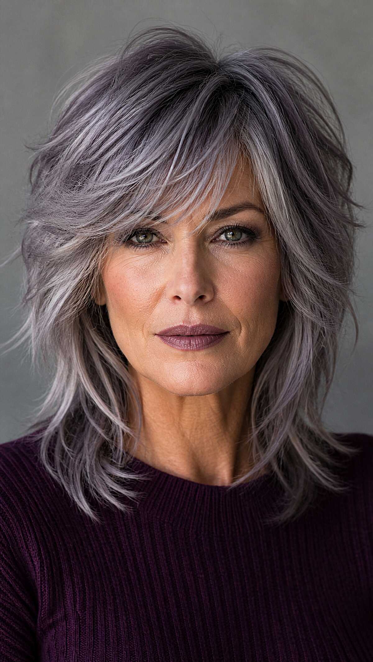 Silver lavender shag wolfcut with textured layers
