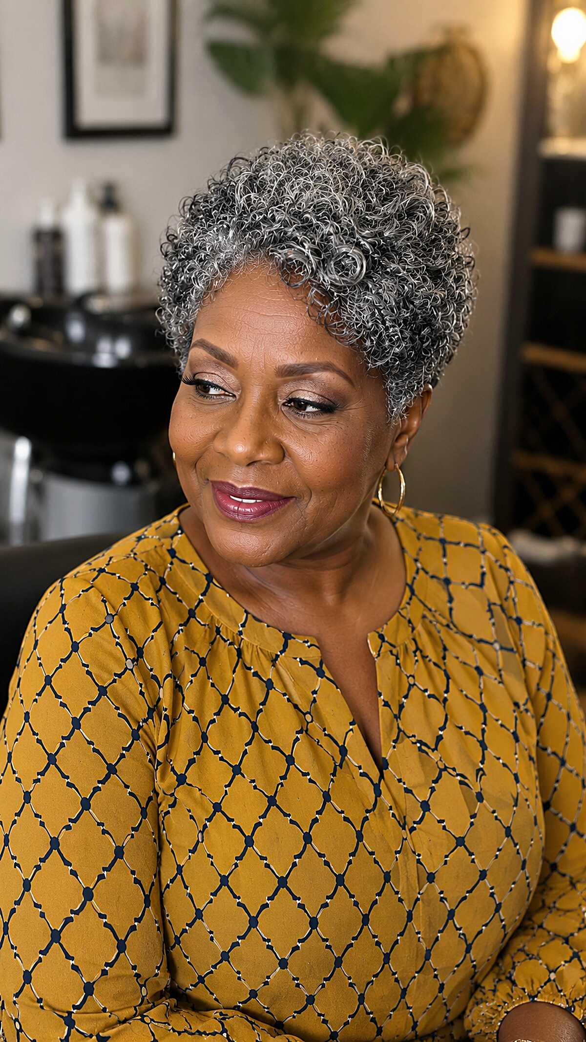Short Tapered Silver Curly Crochet in Salon