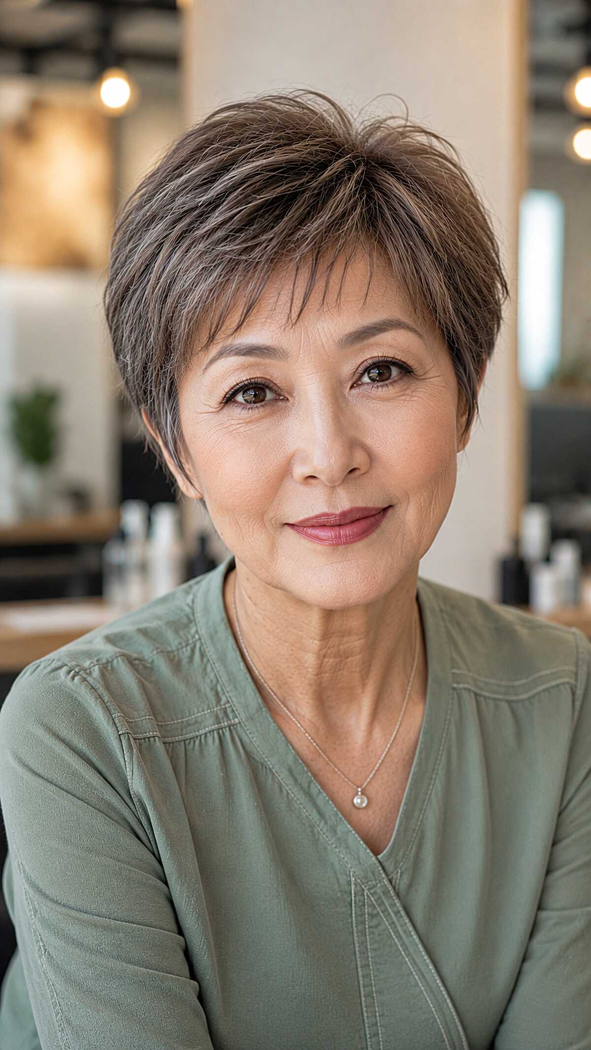 Sleek Brunette Tapered Pixie with Side-Swept Top