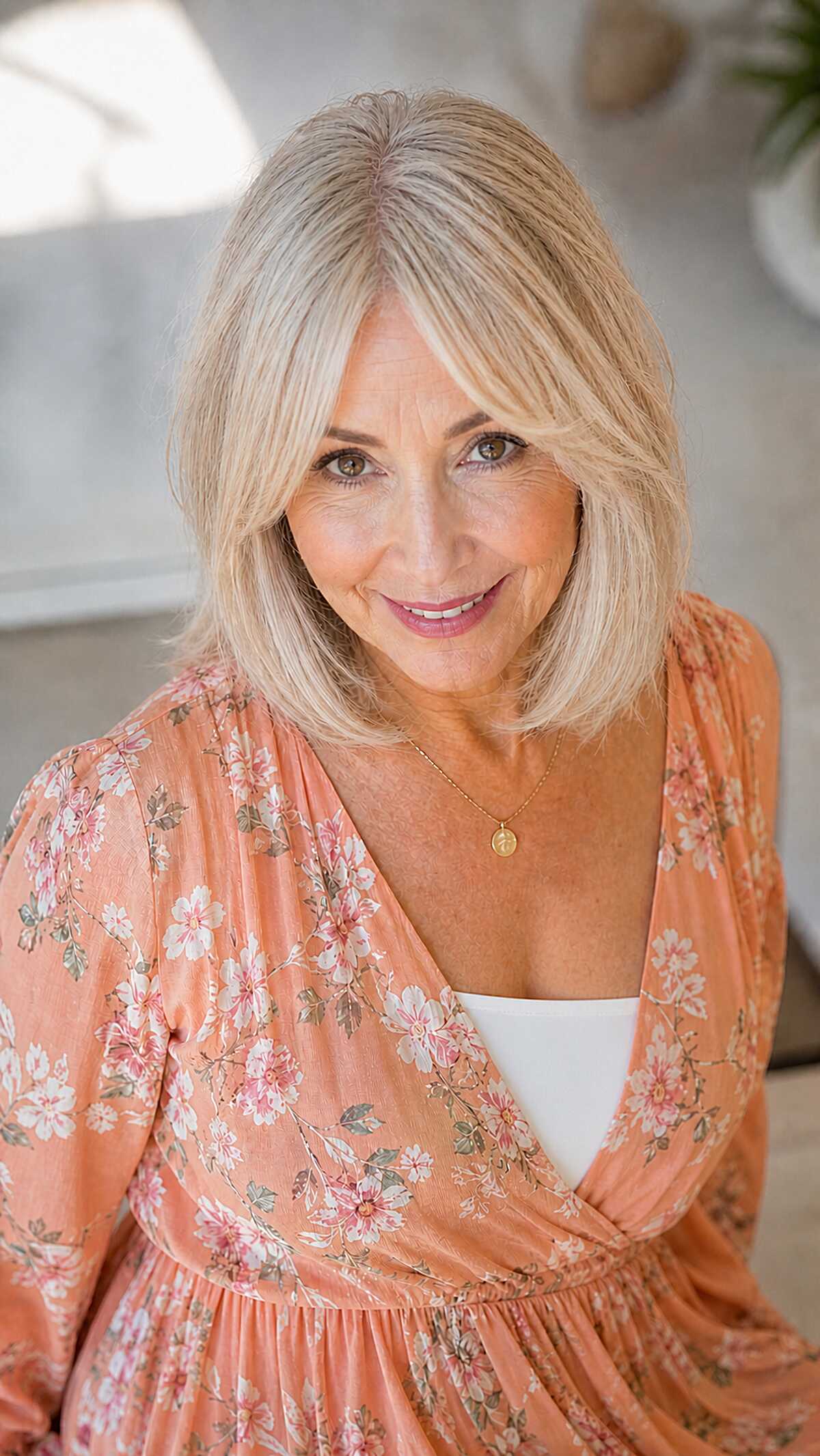 Soft Platinum Bob-Lob With Shaggy Layers Over 60