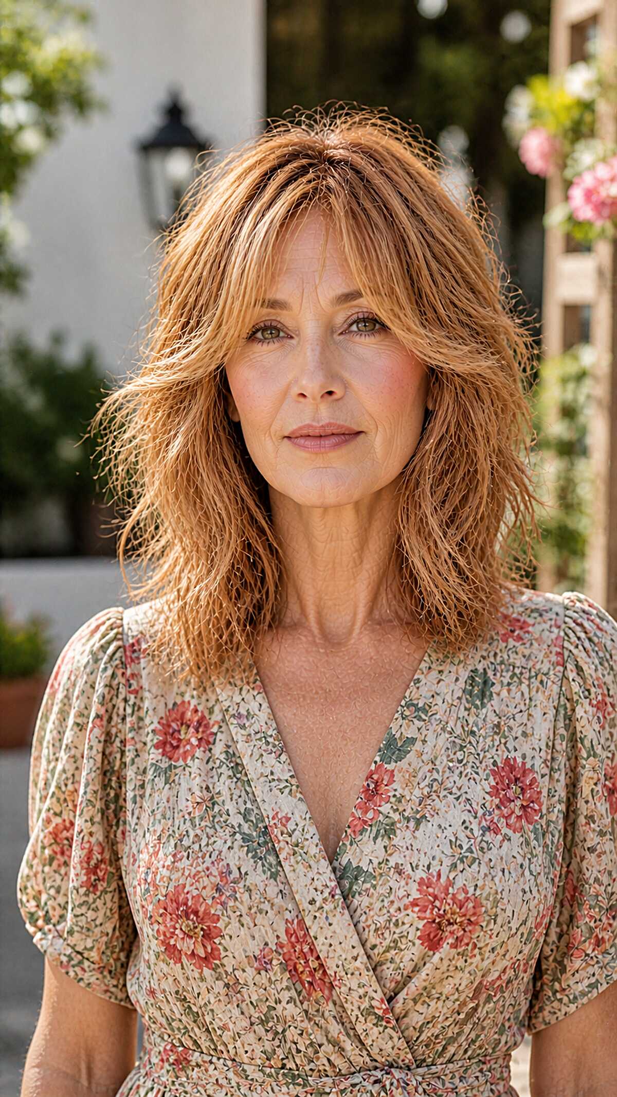 Strawberry Blonde Natural Texture Shag Lob Over 60