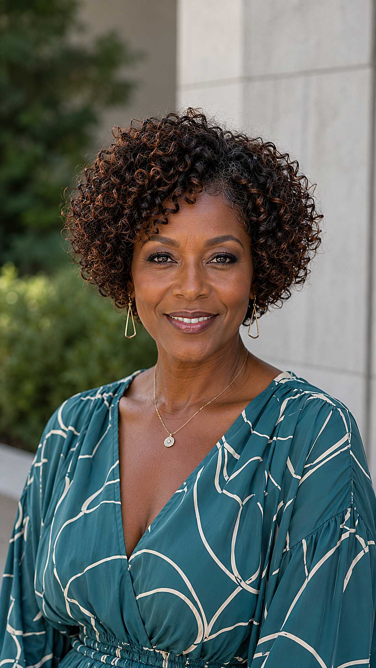 Short tapered curly crop with copper highlights