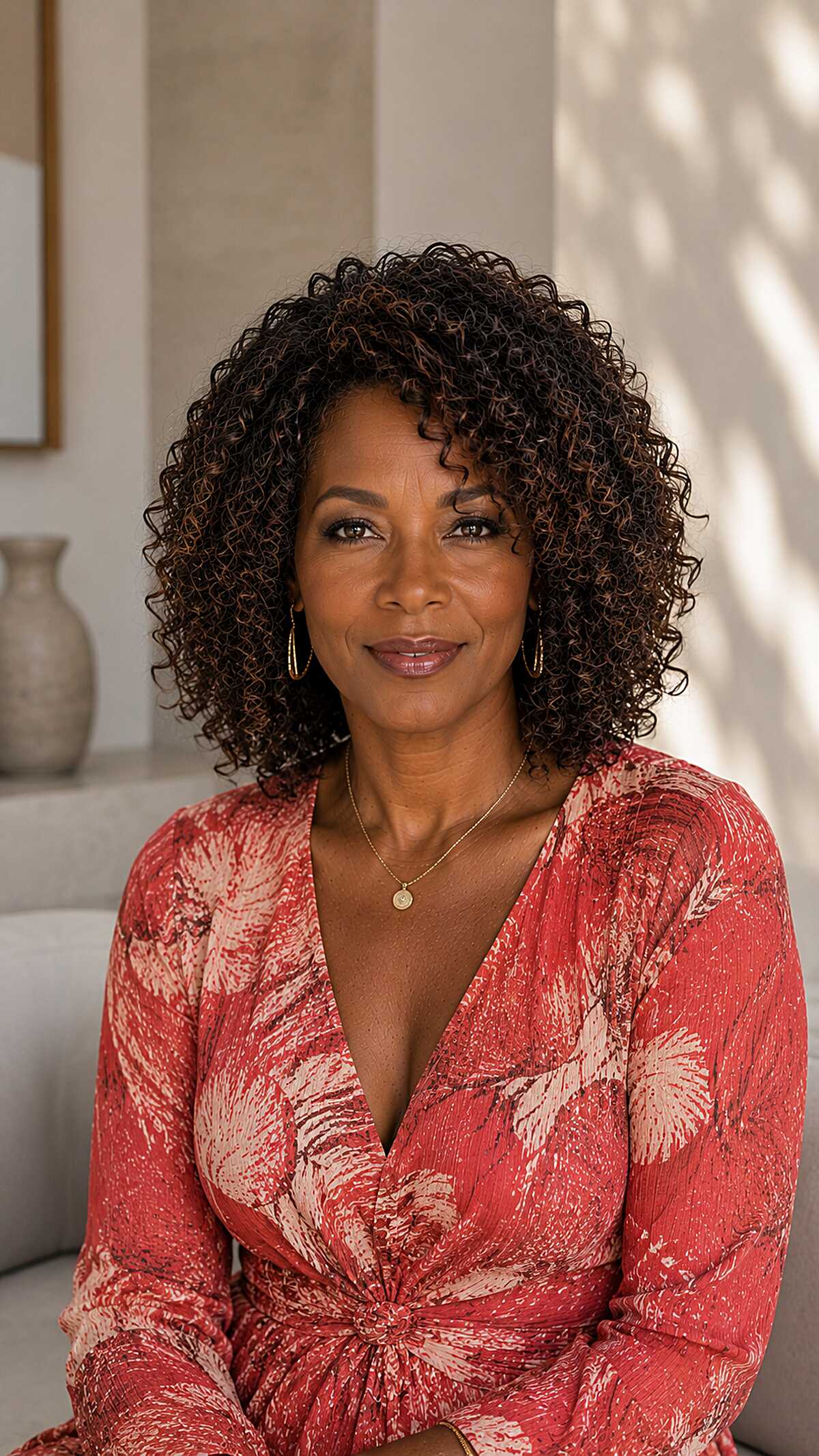 Collarbone-length dark espresso curly hairstyle