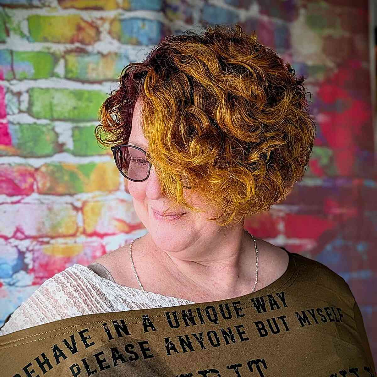 Textured Curly Bob with Warm Highlights