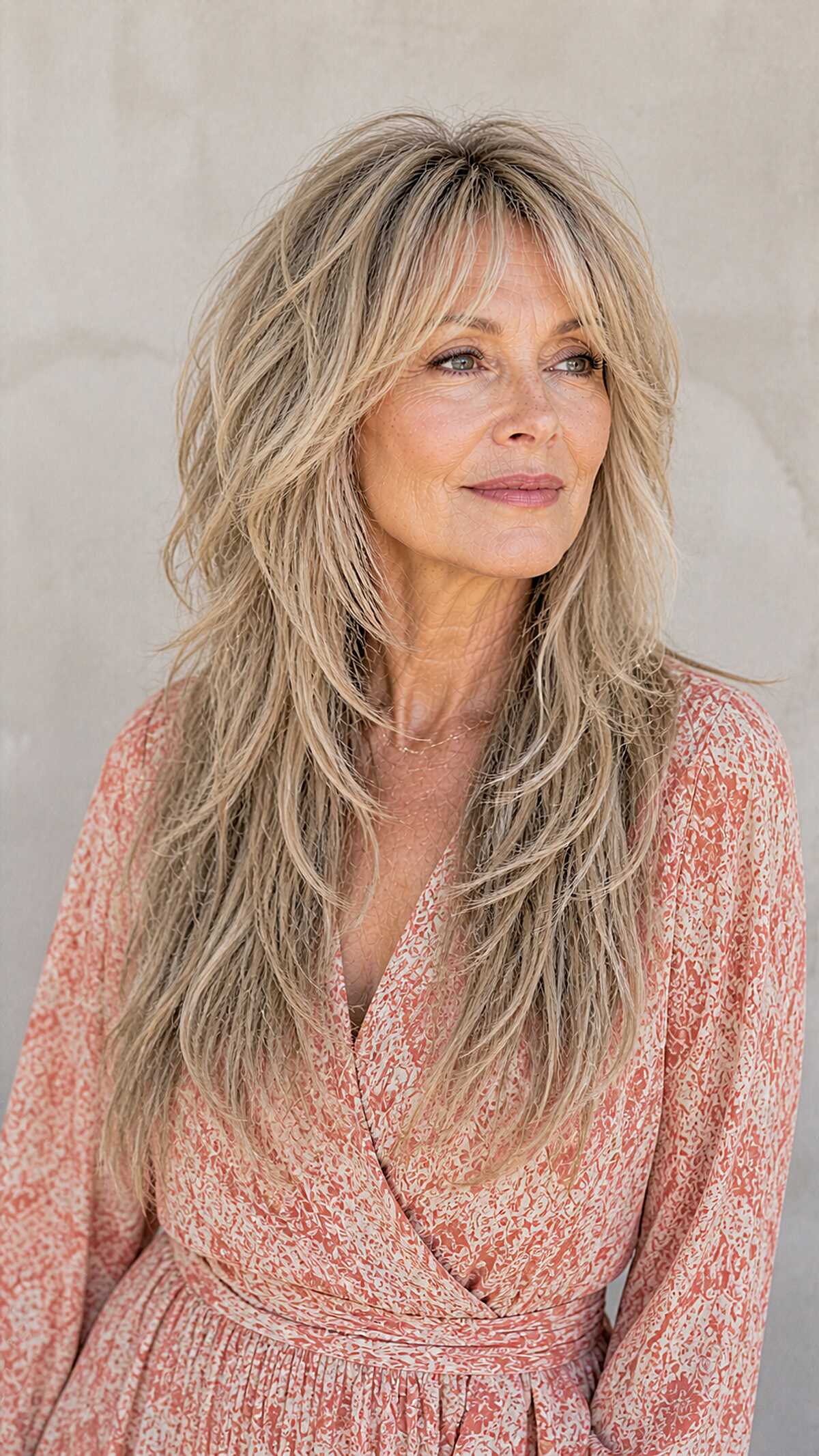 Textured Dirty Blonde Long Shag with Shaggy Bangs