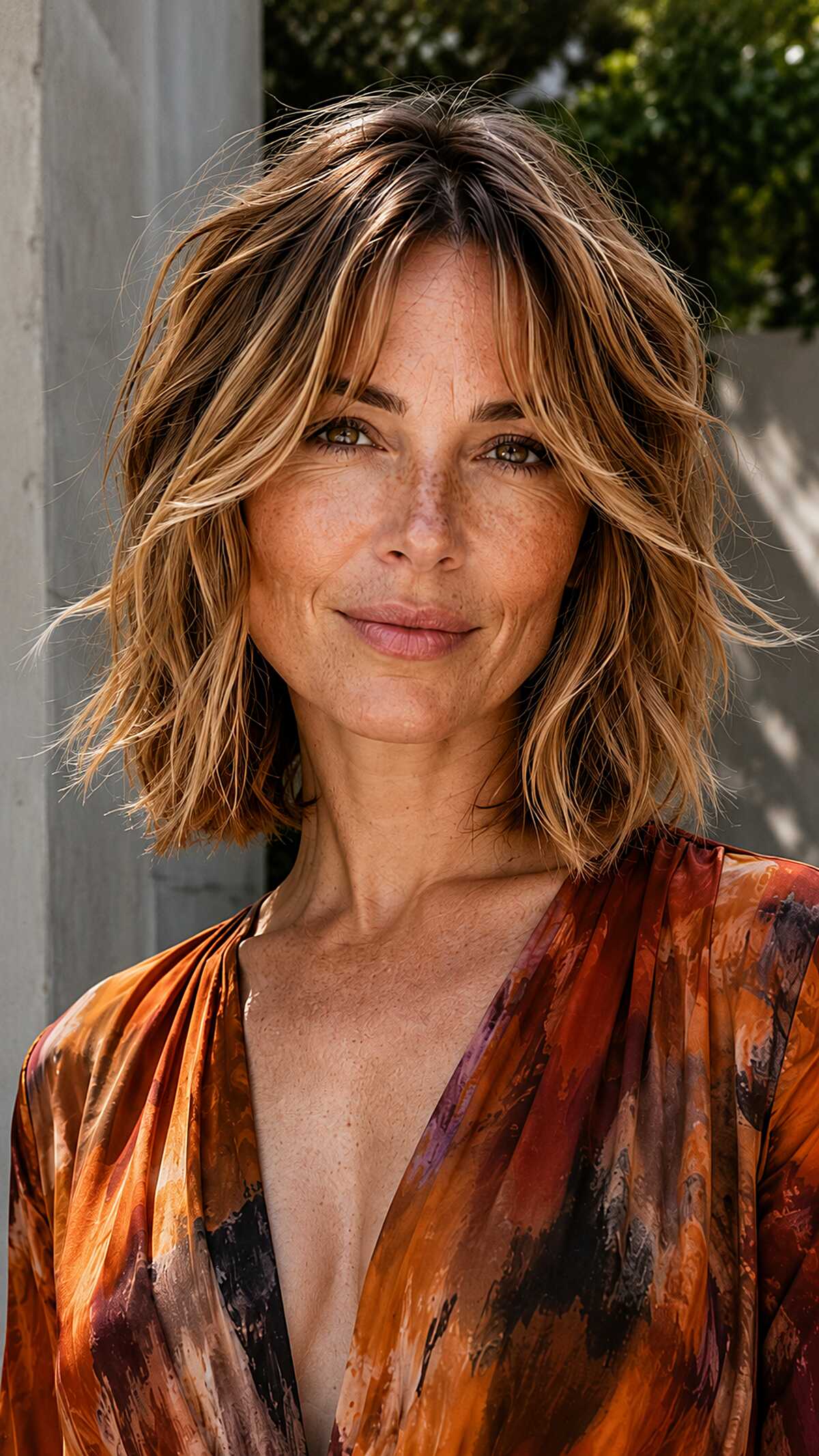 Tousled Layered Bob with Warm Blonde Highlights