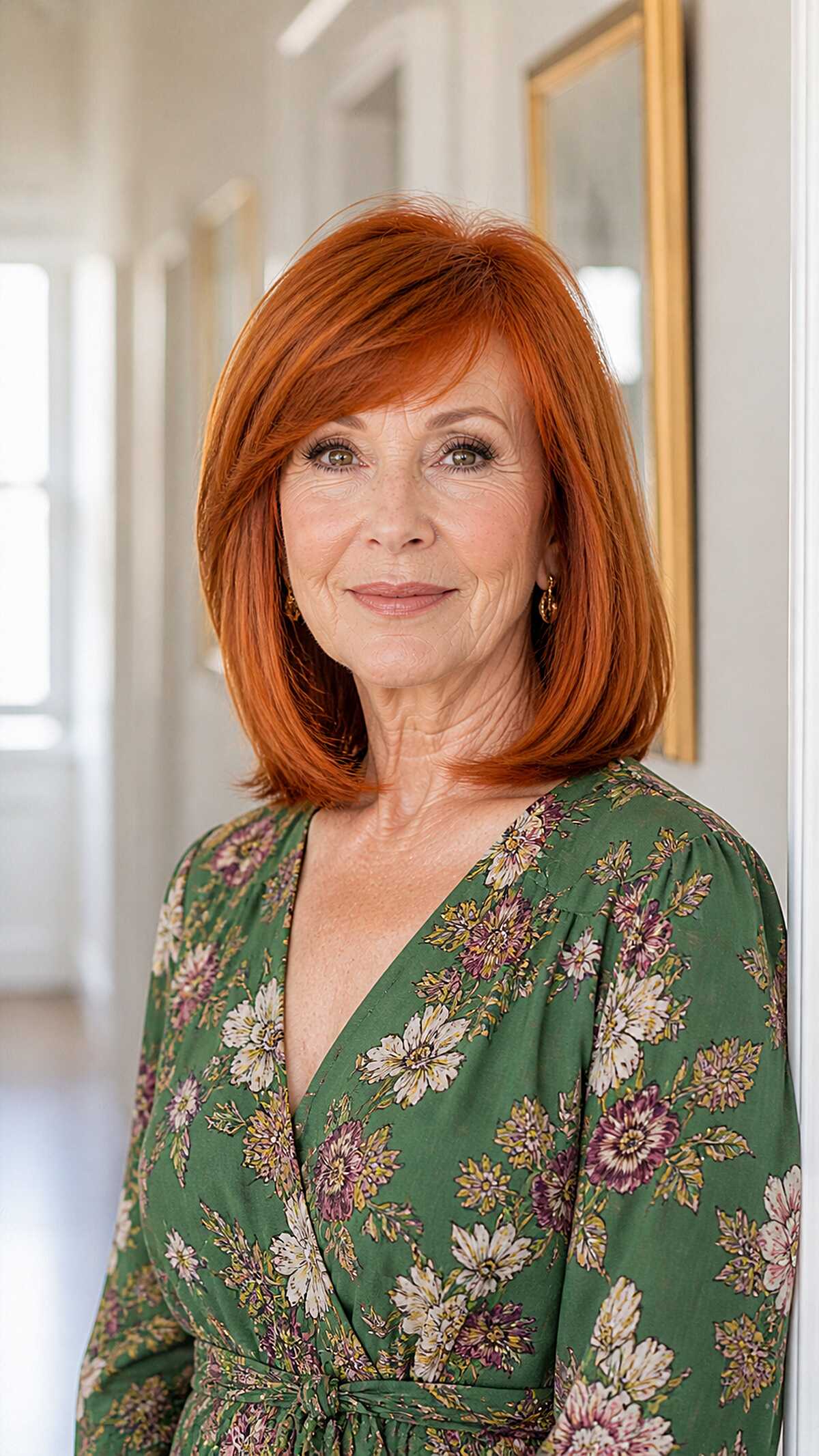 Vivid Copper Red Bob with Side-Swept Bangs