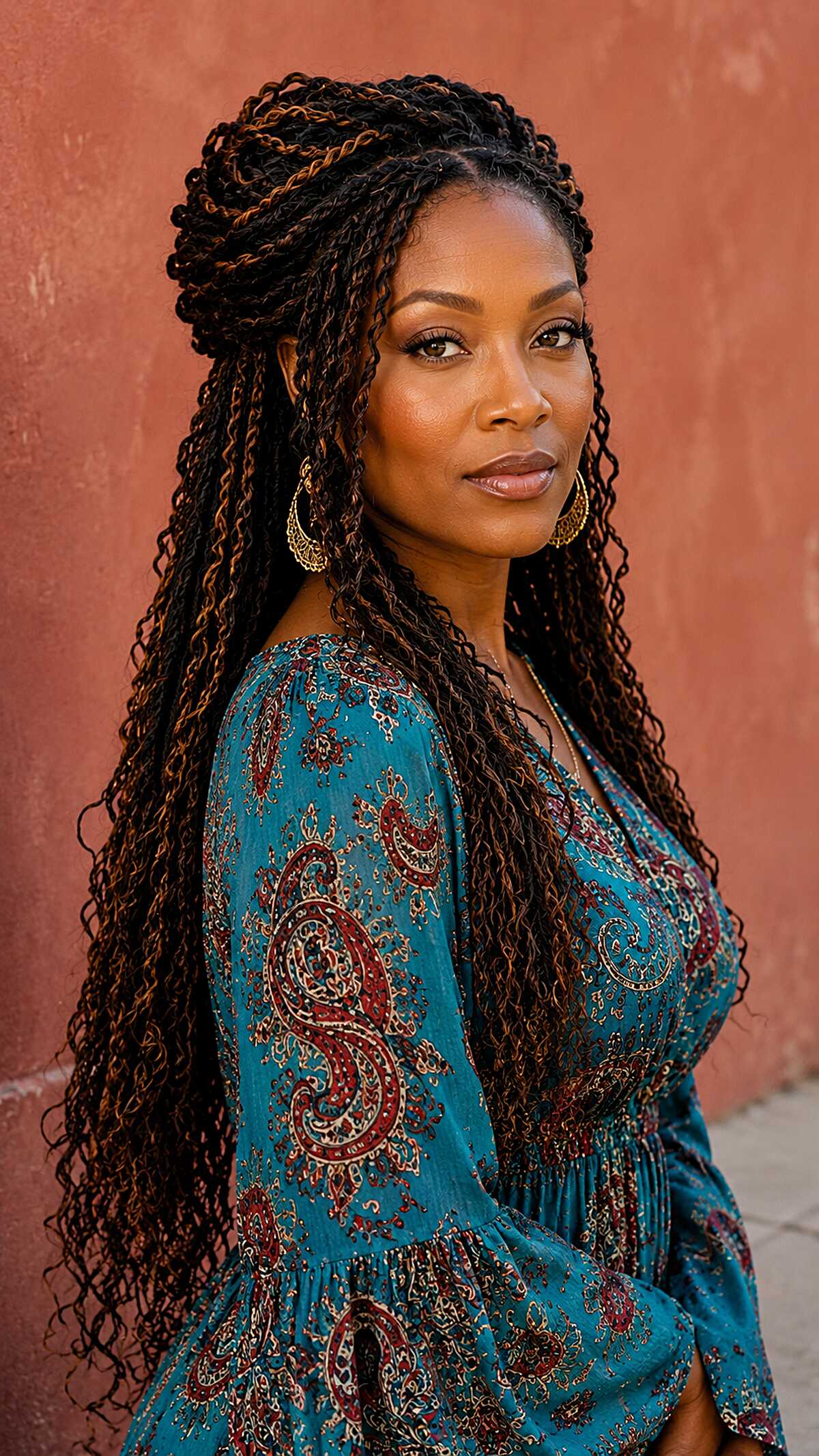 Long Half-Up Passion Twists With Curly Ends