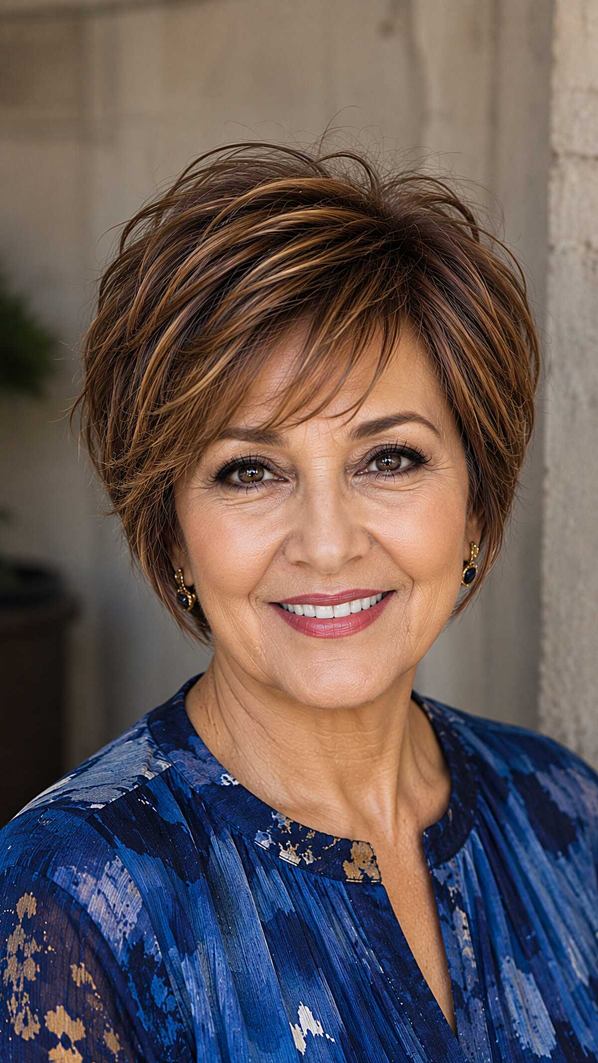 Warm chestnut short pixie bob with golden highlights