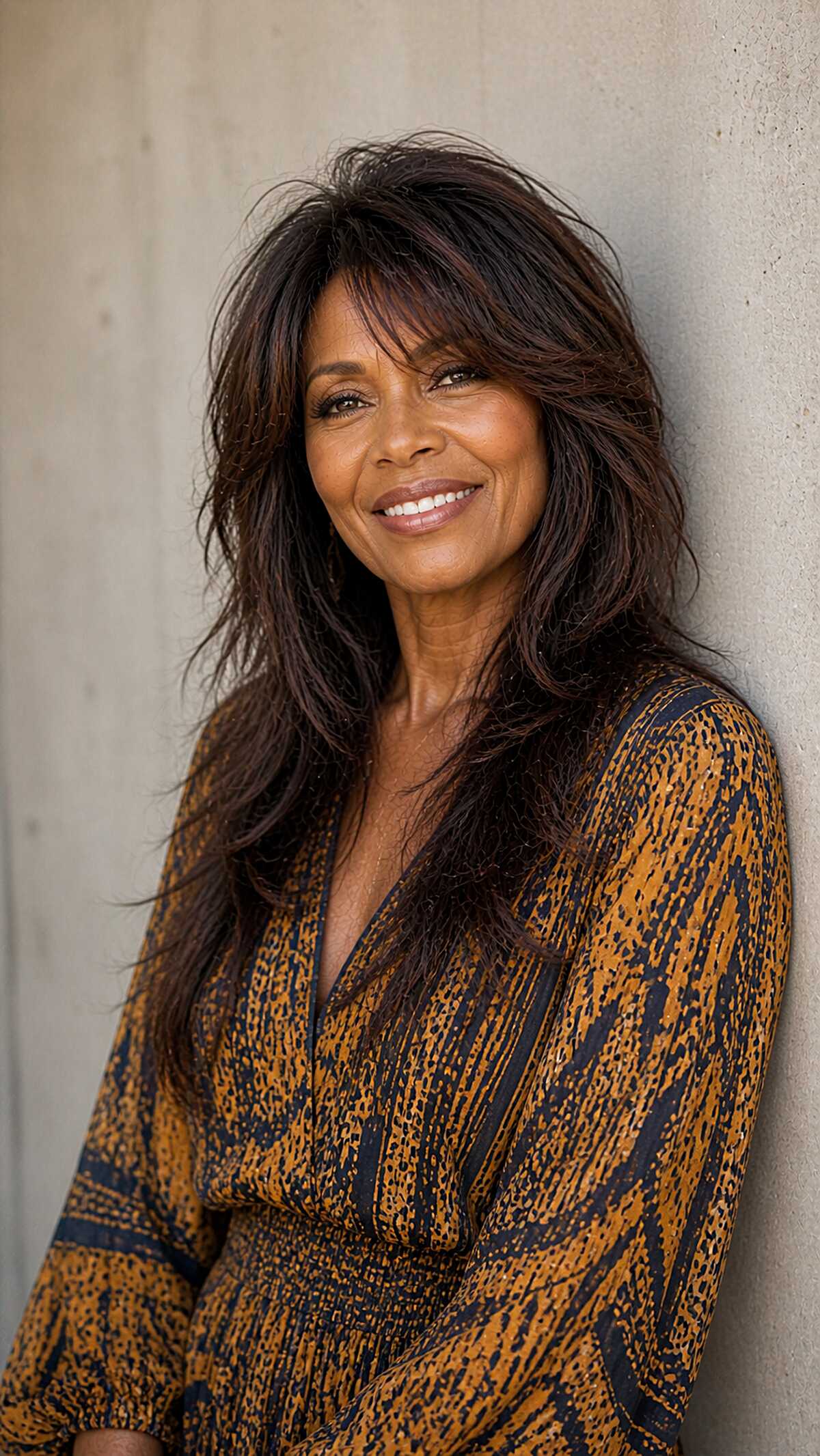 Warm Dark Long Shag with Tousled Layers