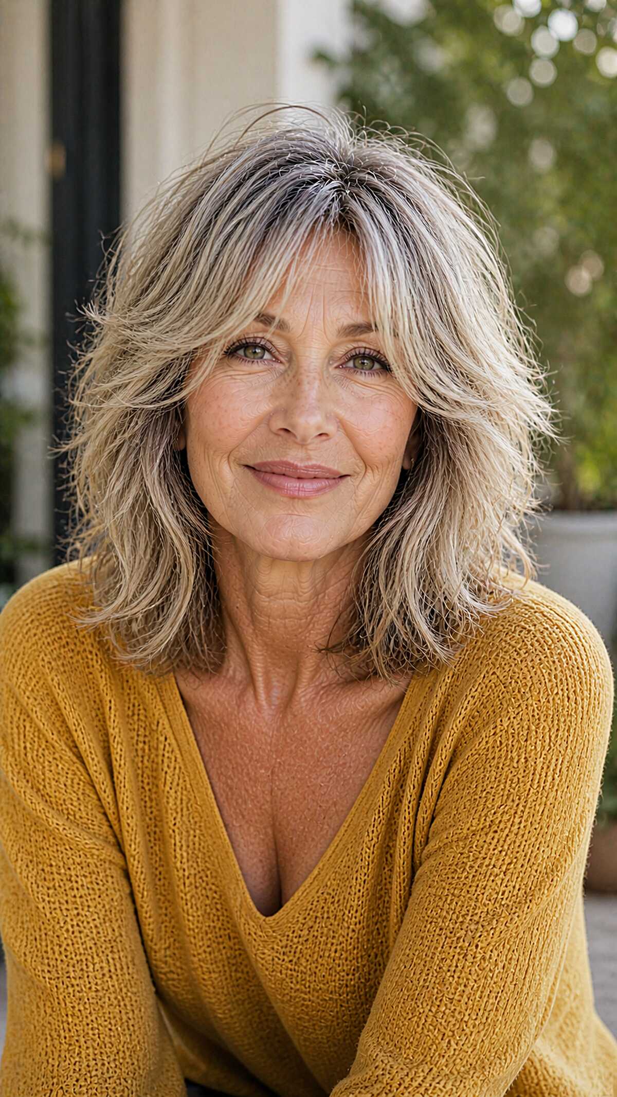 Wild Textured Salt and Pepper Shag Lob Over 60