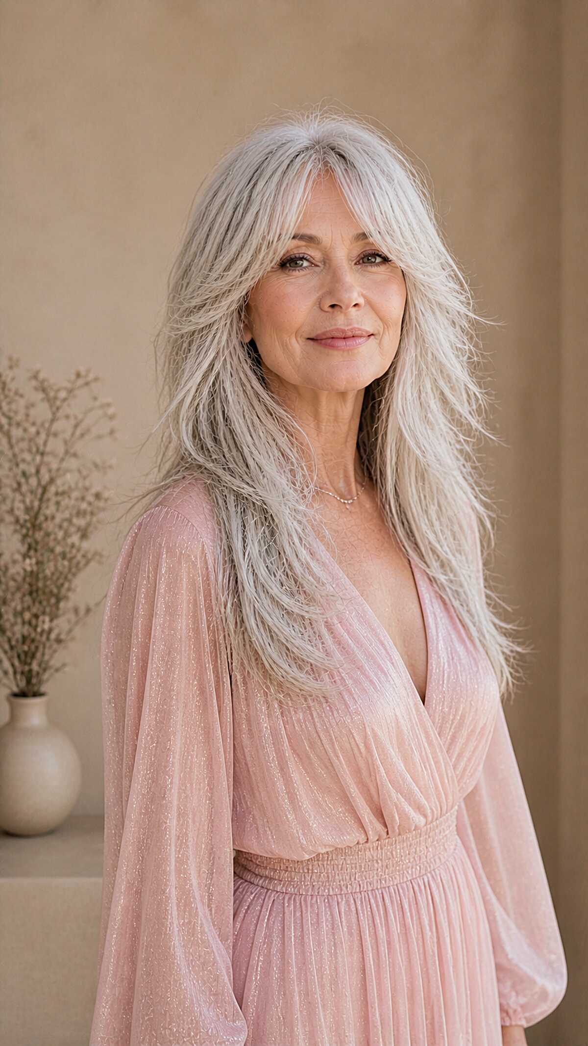 Windswept Silver Long Shag with Airy Textured Layers