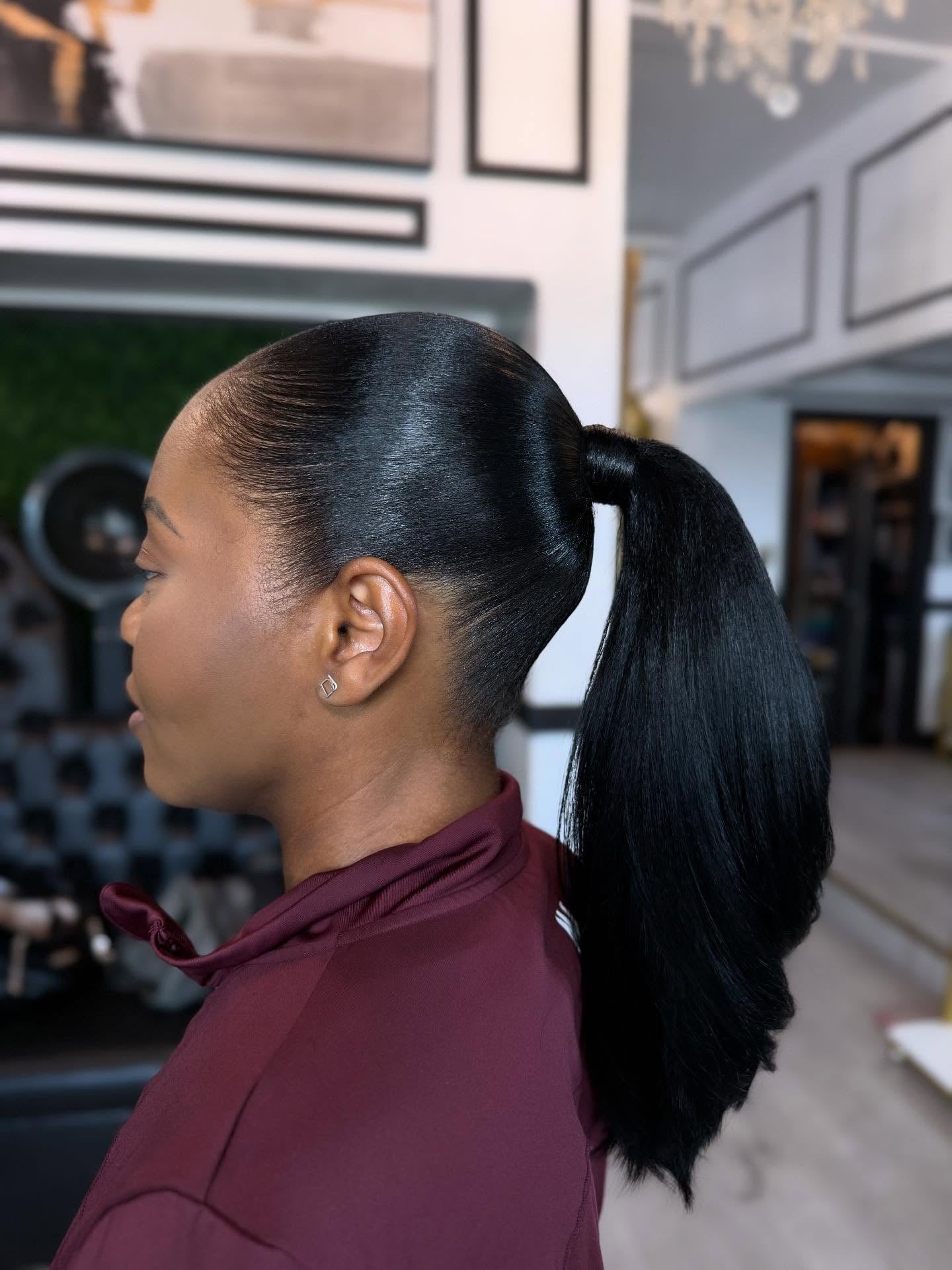 Bone-Straight Mid Ponytail with Hair-Wrapped Base