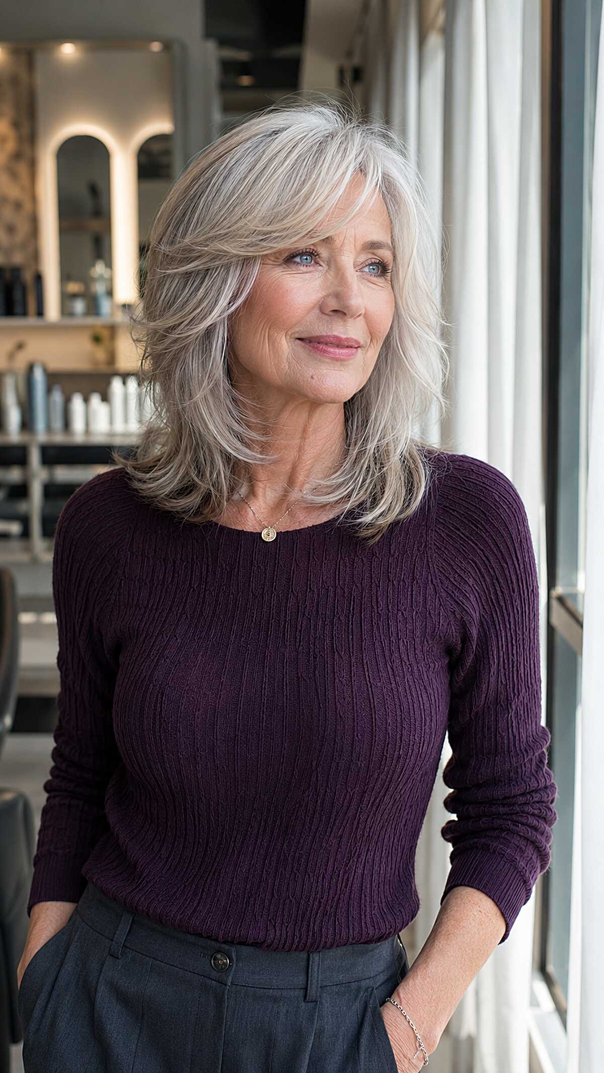 Classic silver medium layered shag with subtle lowlights